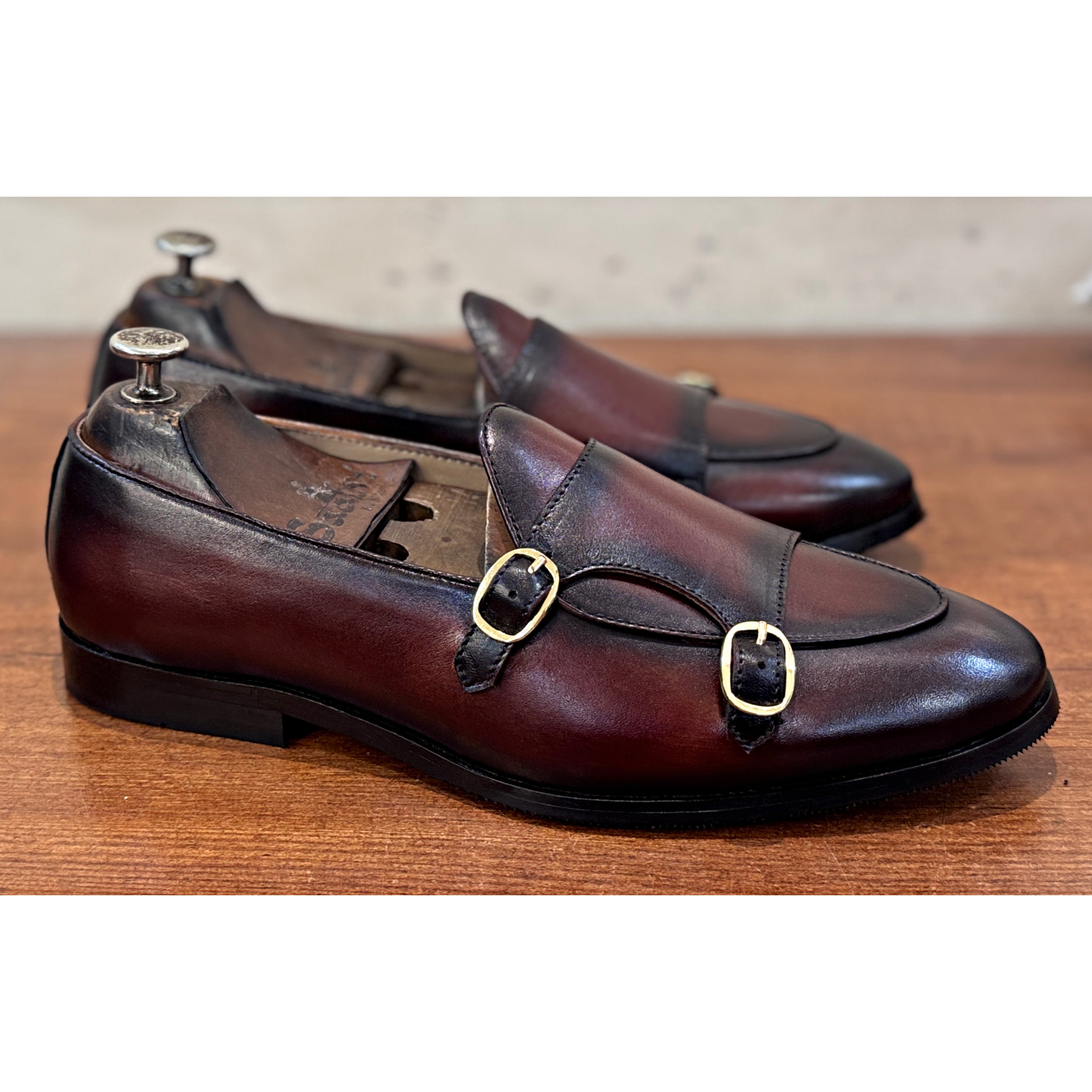 Oxblood Royale Double Monk Strap Loafers – Luxury Leather Slip-Ons