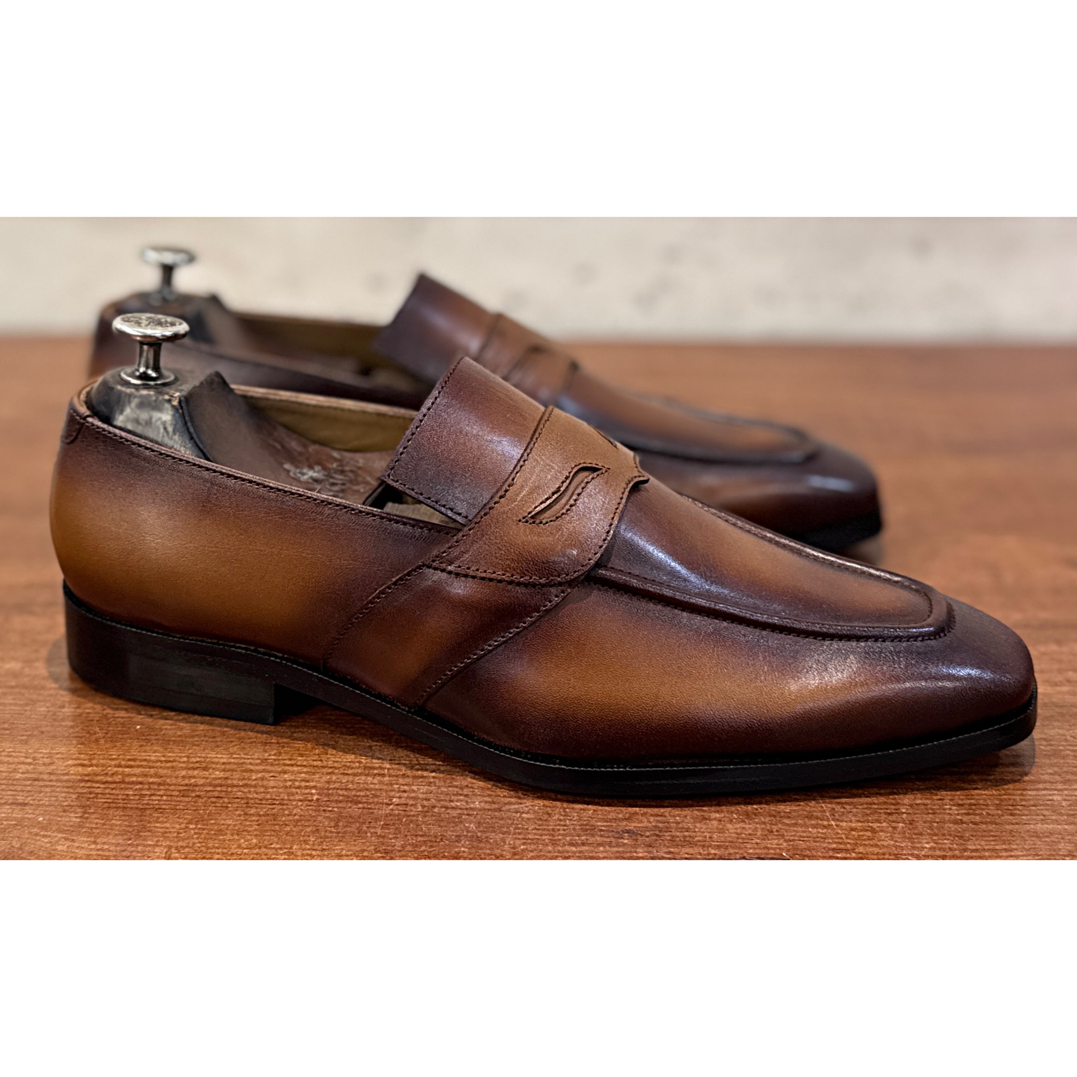 The Lorenzo Loafer – Handmade Burnished Brown Penny Loafers