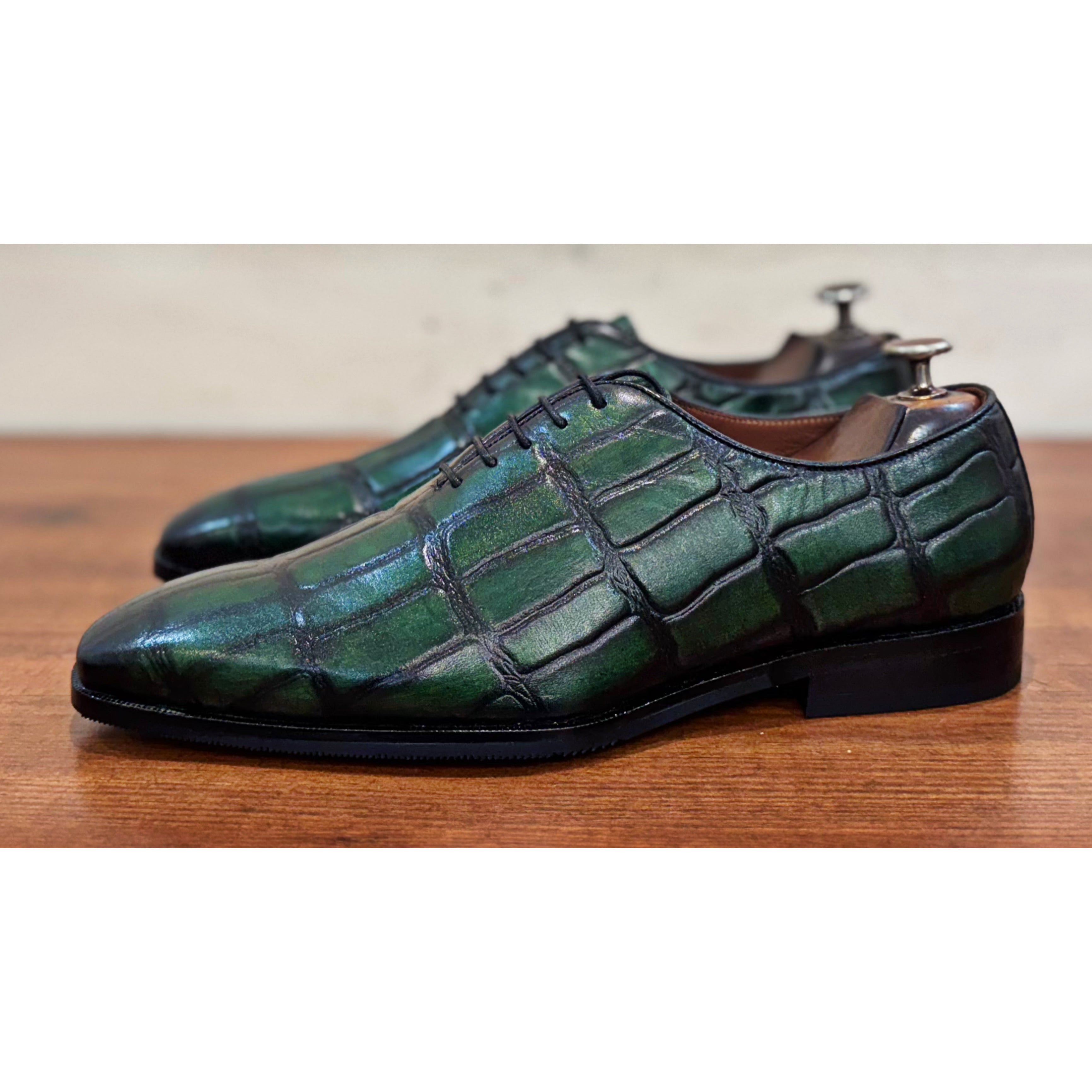 Green Croco Oxfords