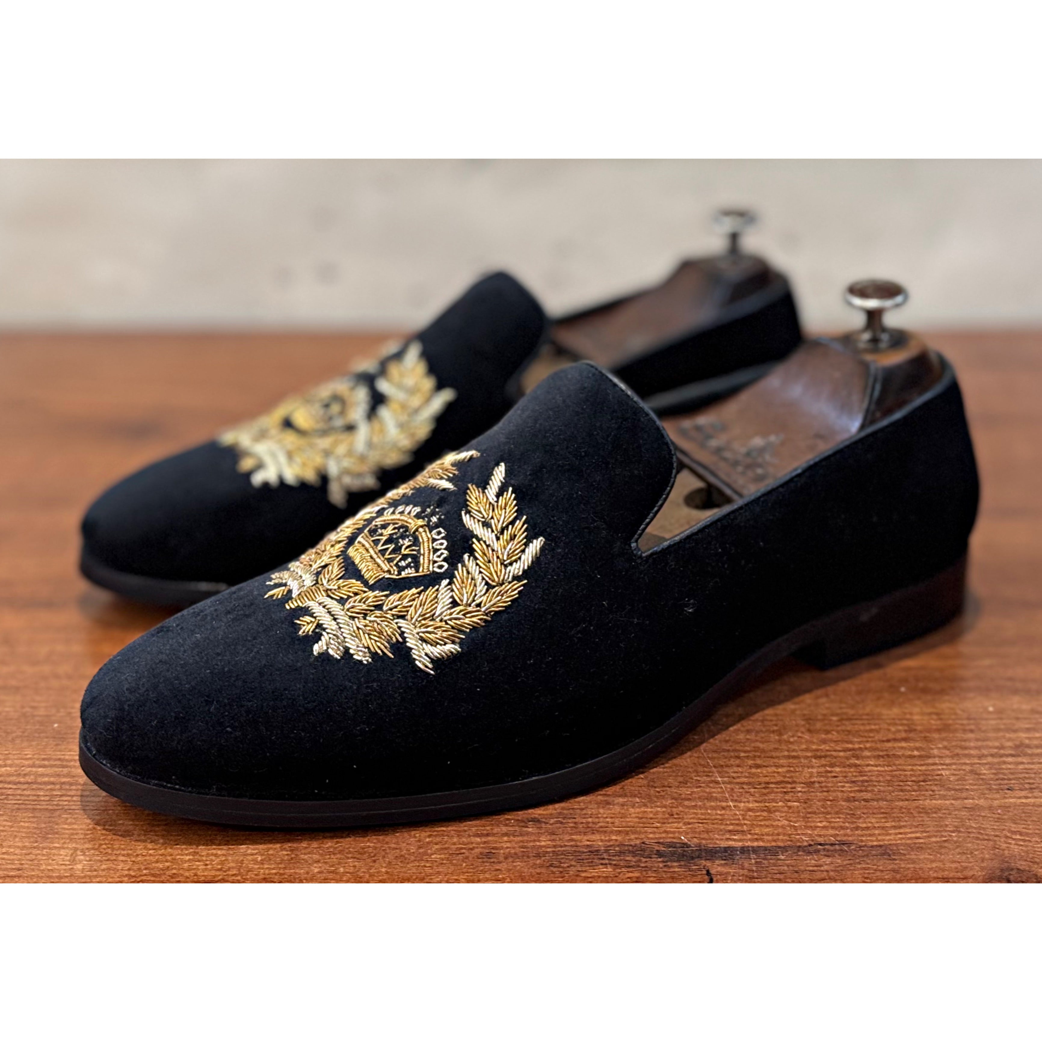 Black Crown Embroidery Slipons