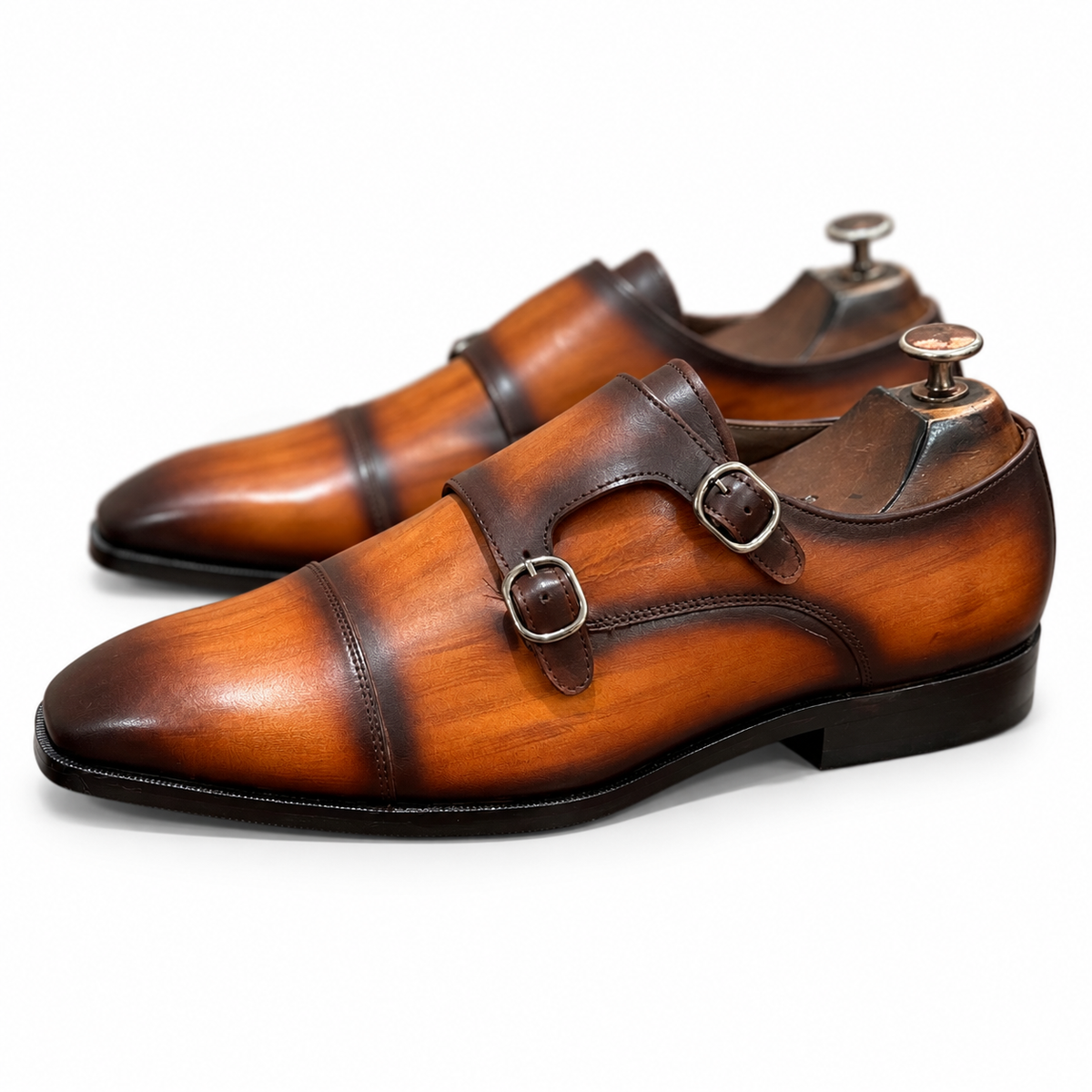 Tan Leather Double Monk Strap Hand Finished