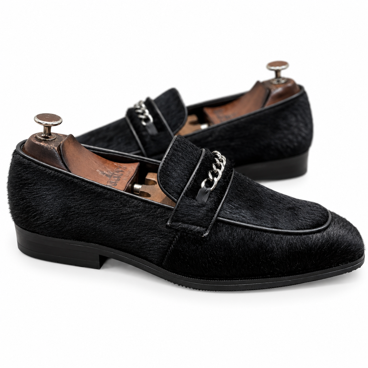 Black Hair-On Chain Loafers for Men