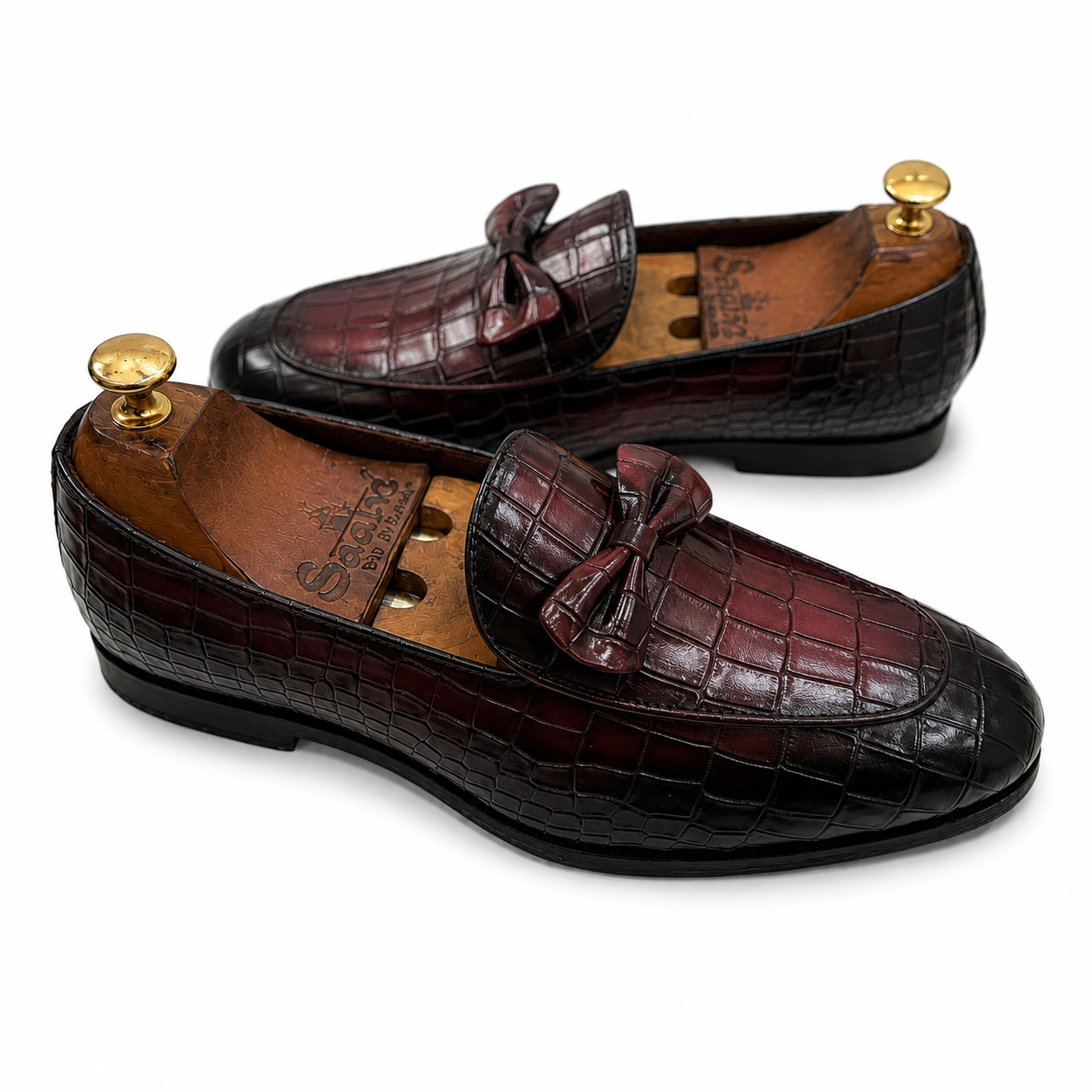 Noir Bordeaux Croco Bow Loafers