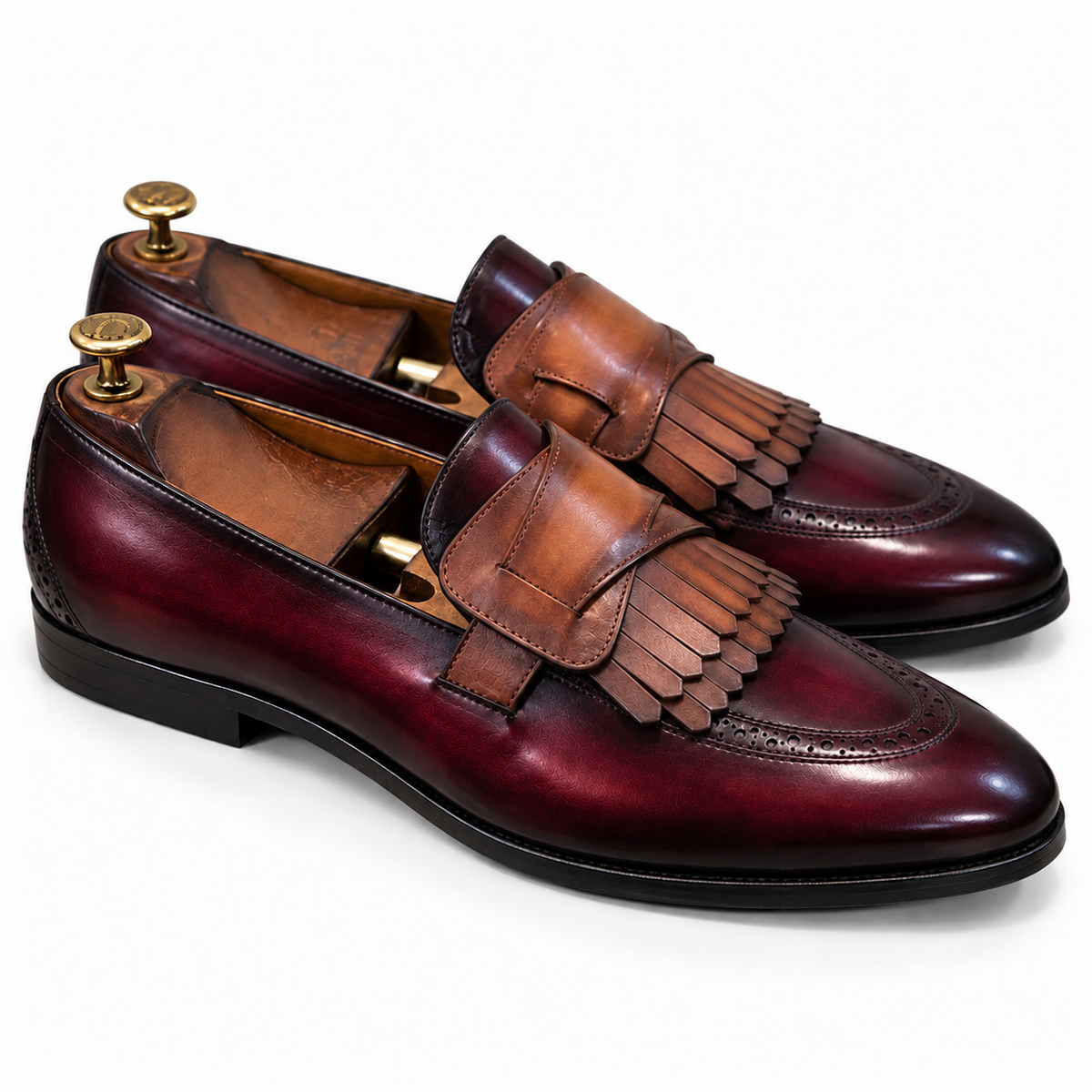 Bordeaux Cognac Kiltie Loafers