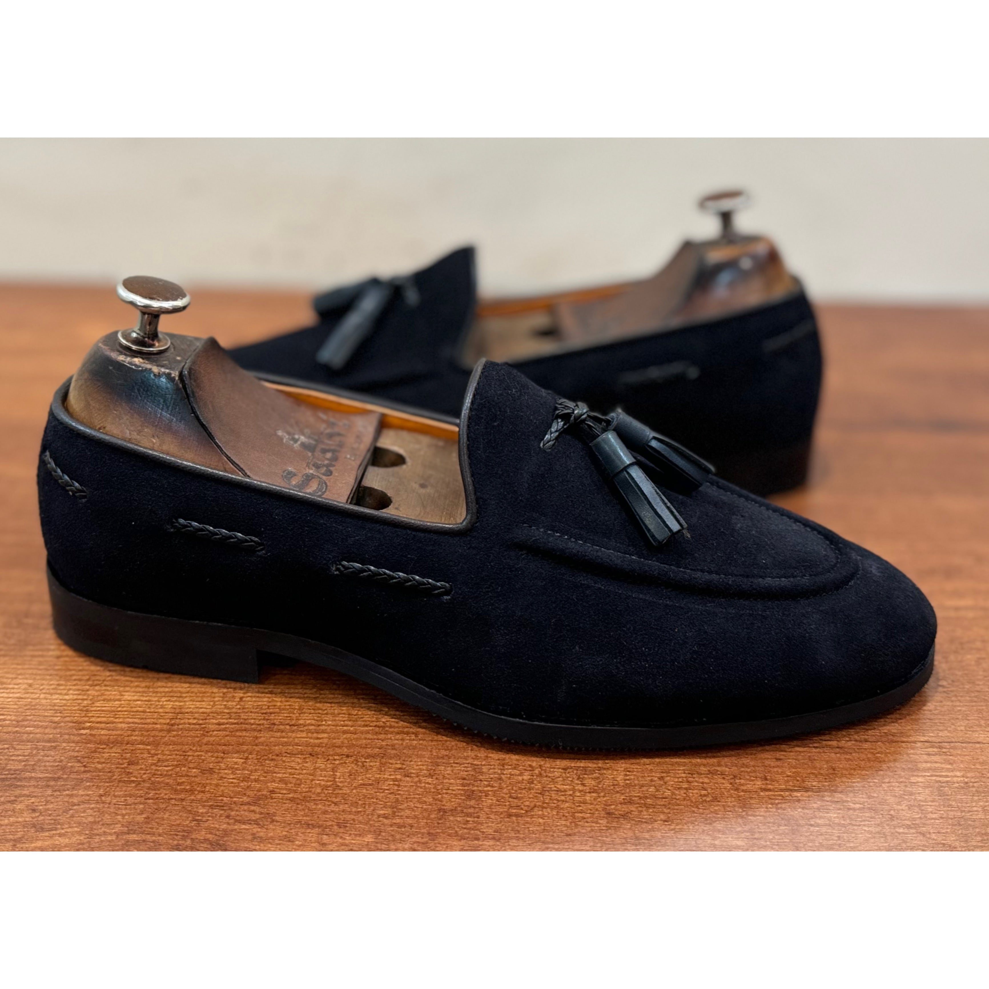 Blue Suede Loafers with Tassels