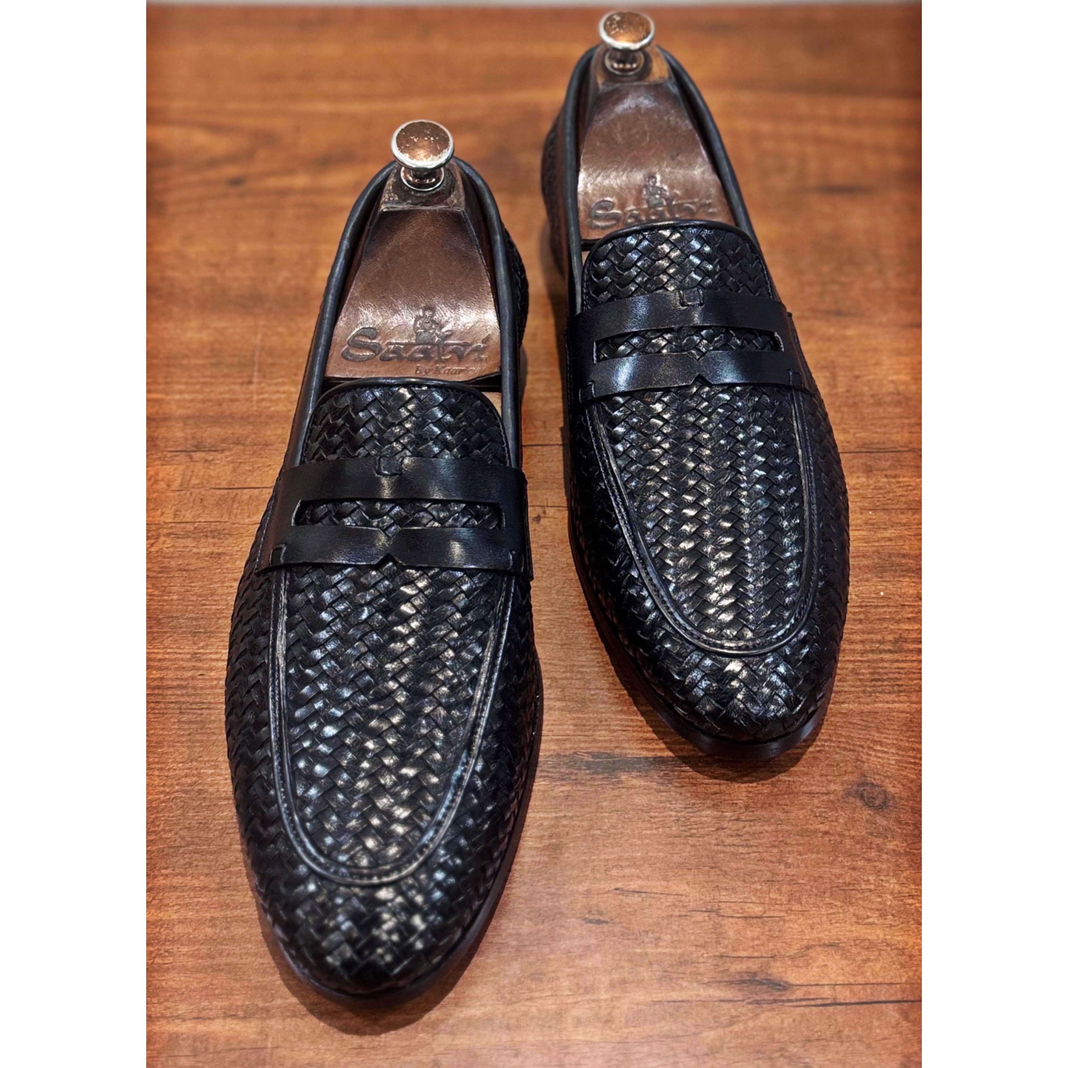 Penny Loafers Weave Leather Black