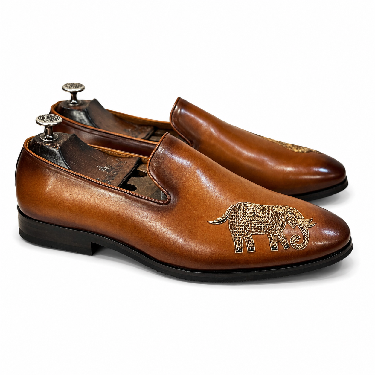 Royal Tusker Embroidered Leather Loafers