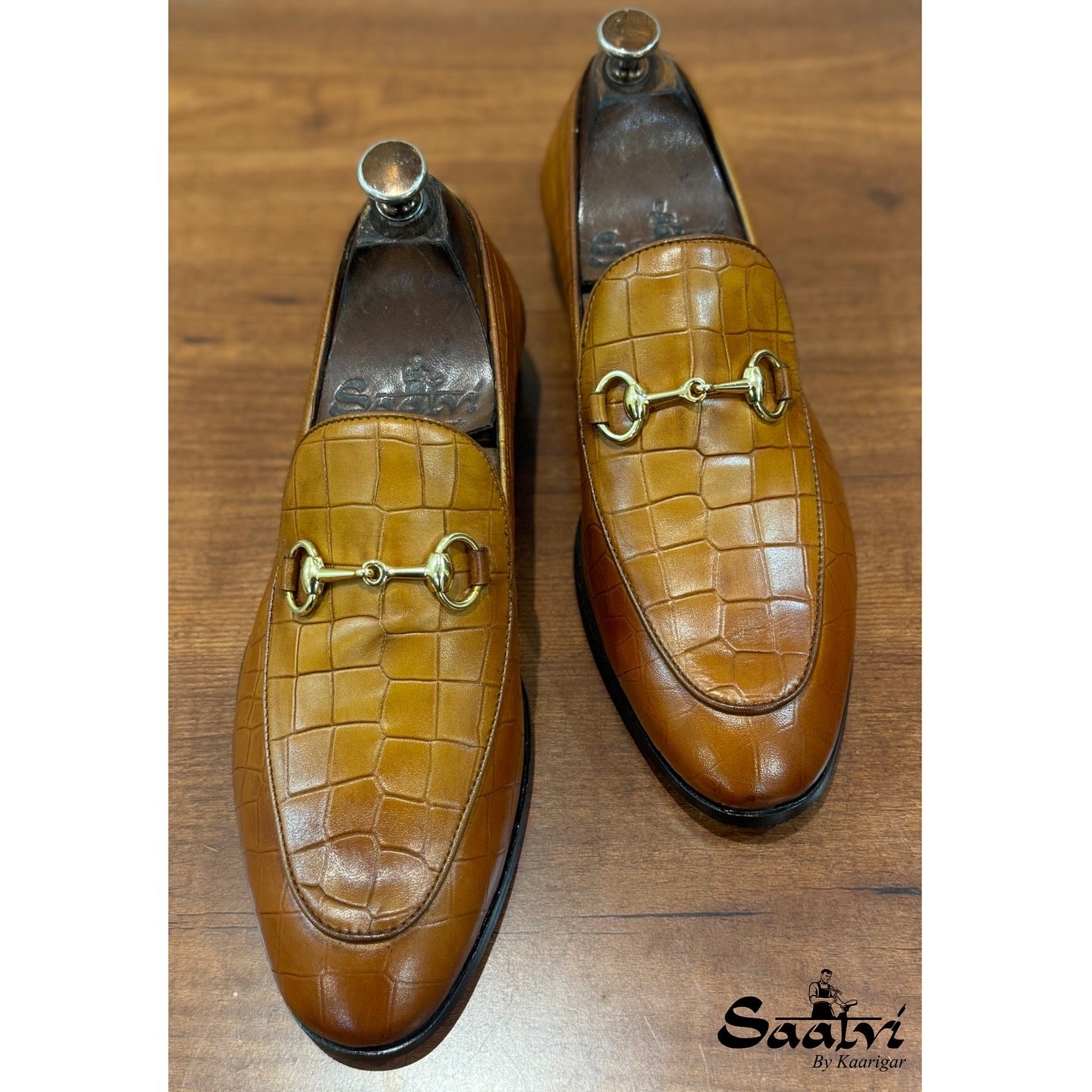 Tan Croco Horsebit Loafers