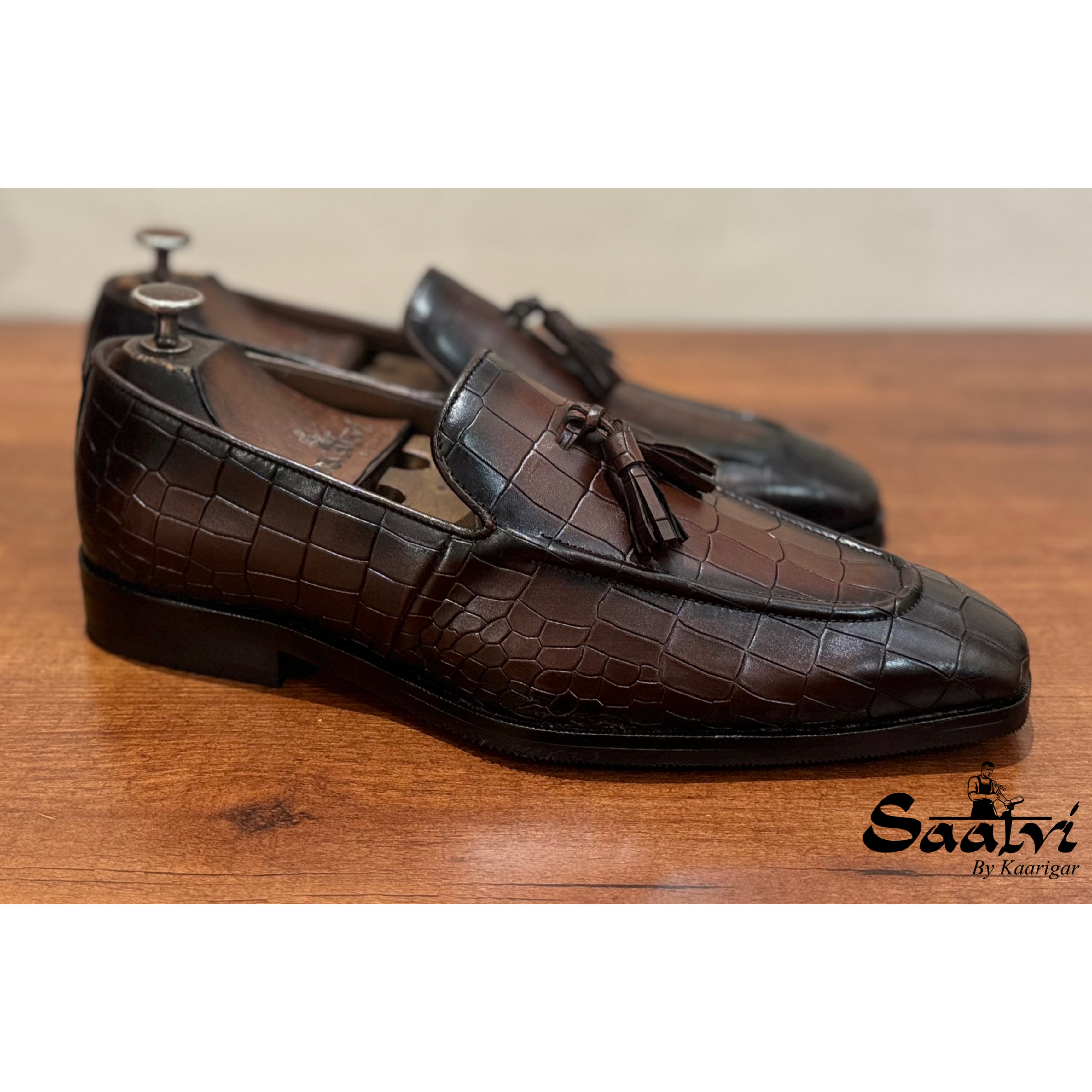 Croco Tassel Loafers Brown