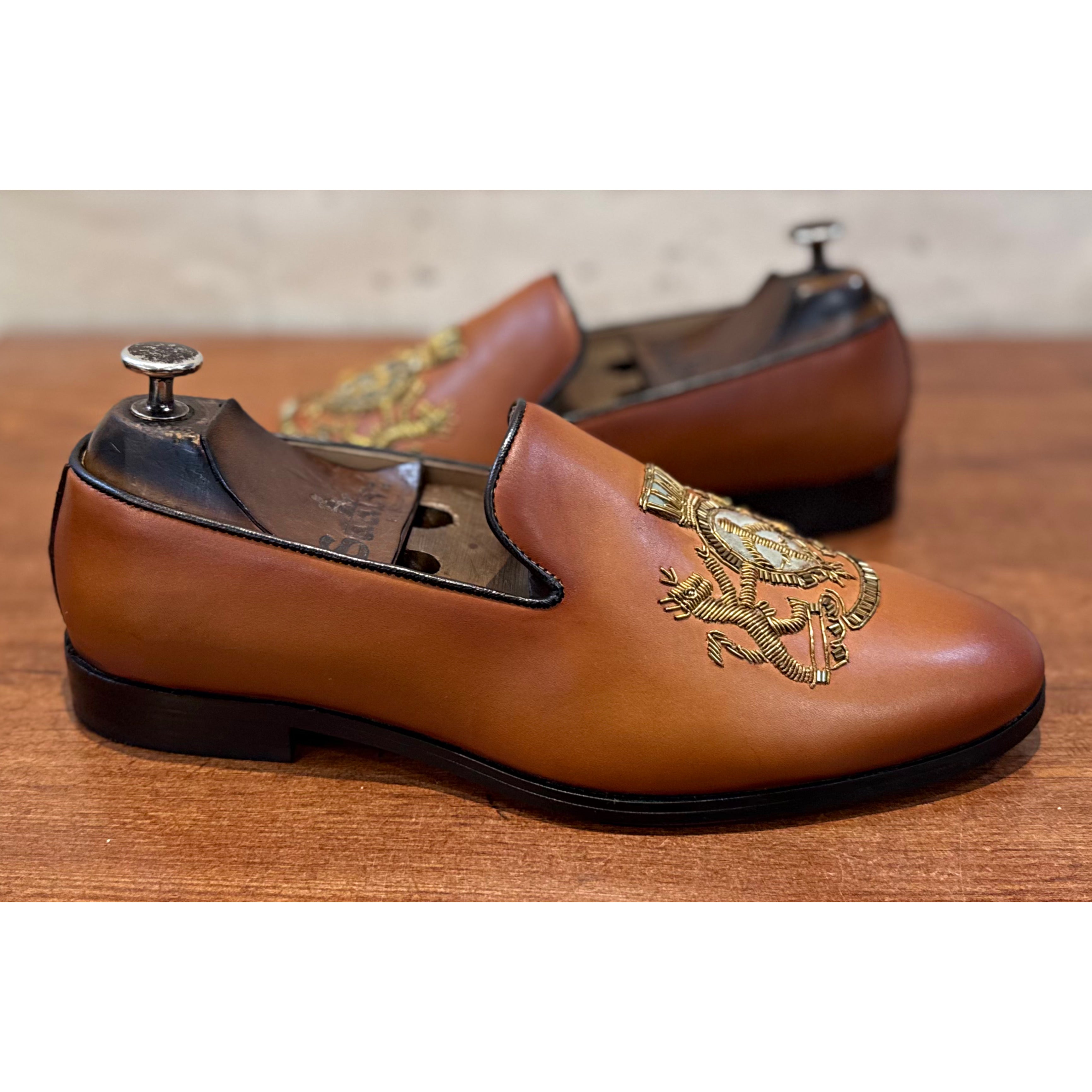 Royal Hand Zardosi Slipons Green