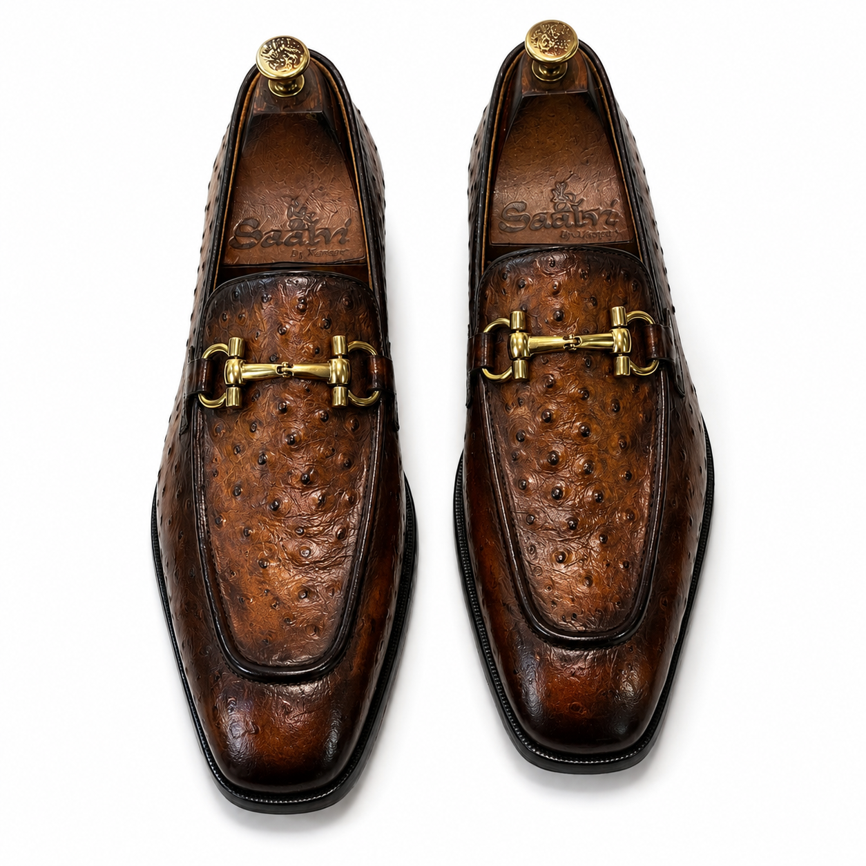Royal Heritage Brown Ostrich Embossed Horsebit Loafers