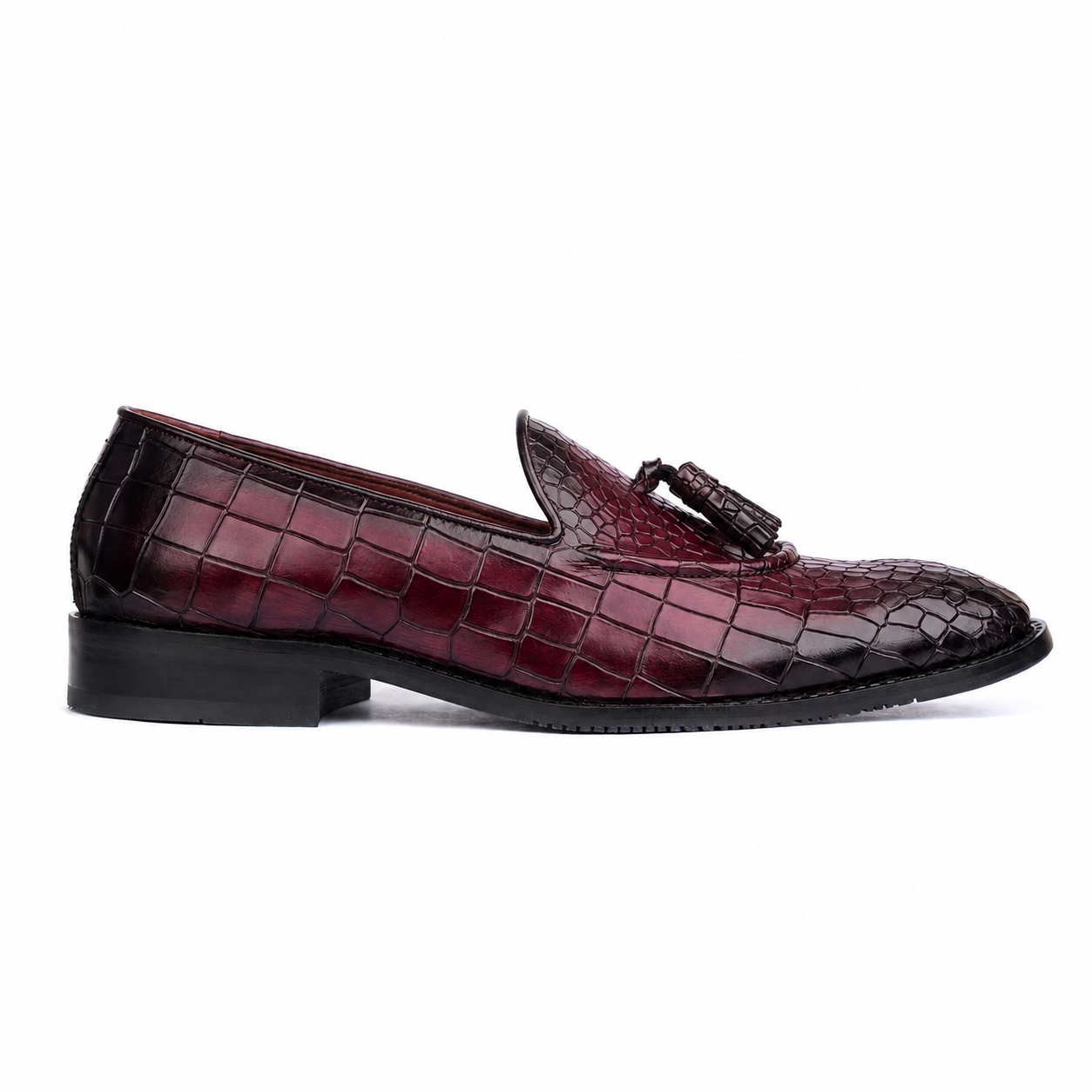 The Bordeaux Royale – Burgundy Croc Tassel Loafers