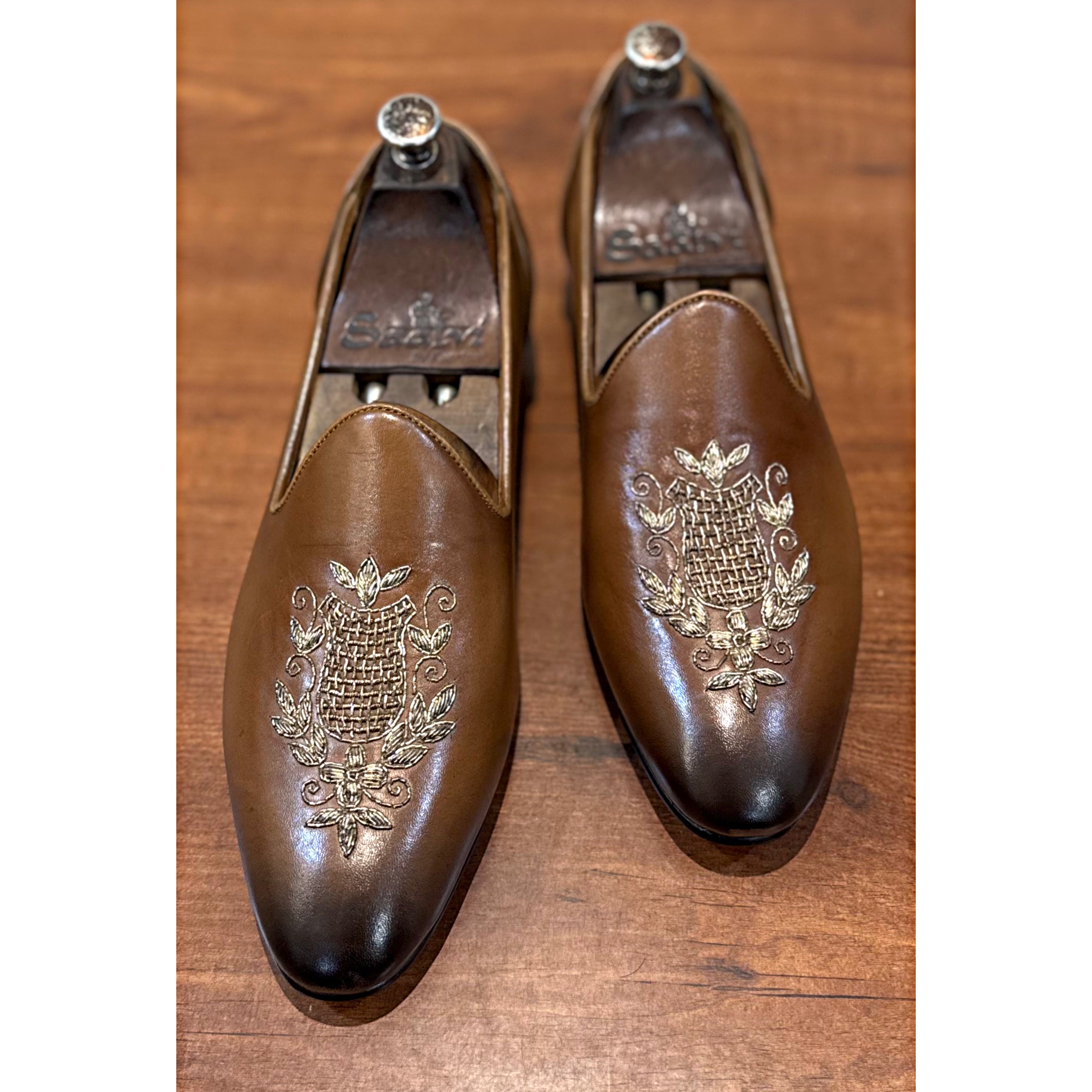 Tan Embroidery Slipons