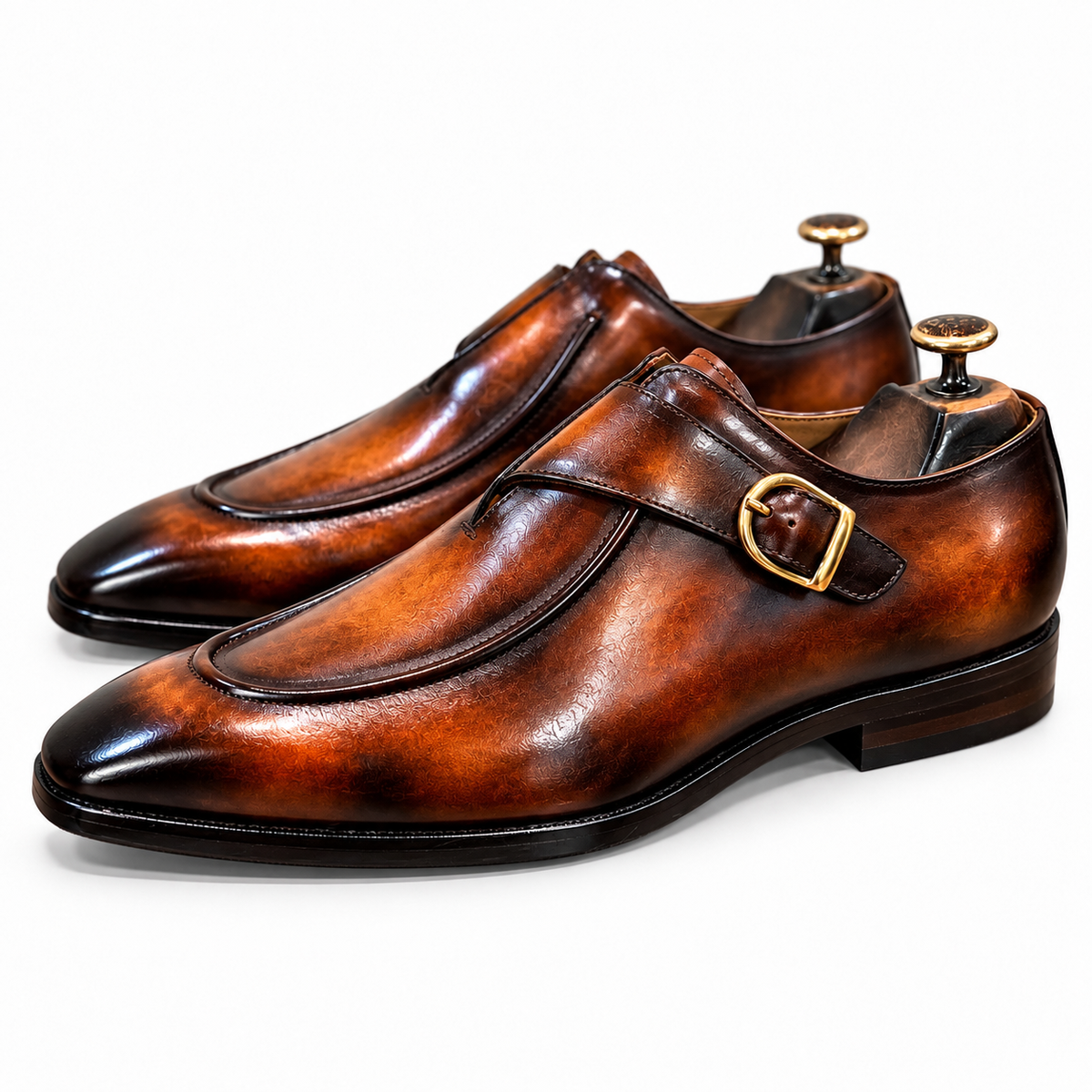 Cognac Royale Hand-Patina Single Monk Shoes