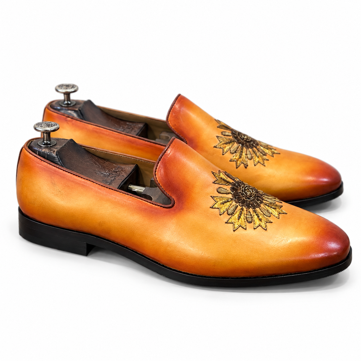 Suryaveer Orange Embroidered Slip-Ons