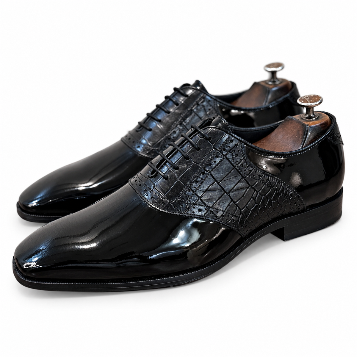 Noir Croco Élégance Patent Oxfords