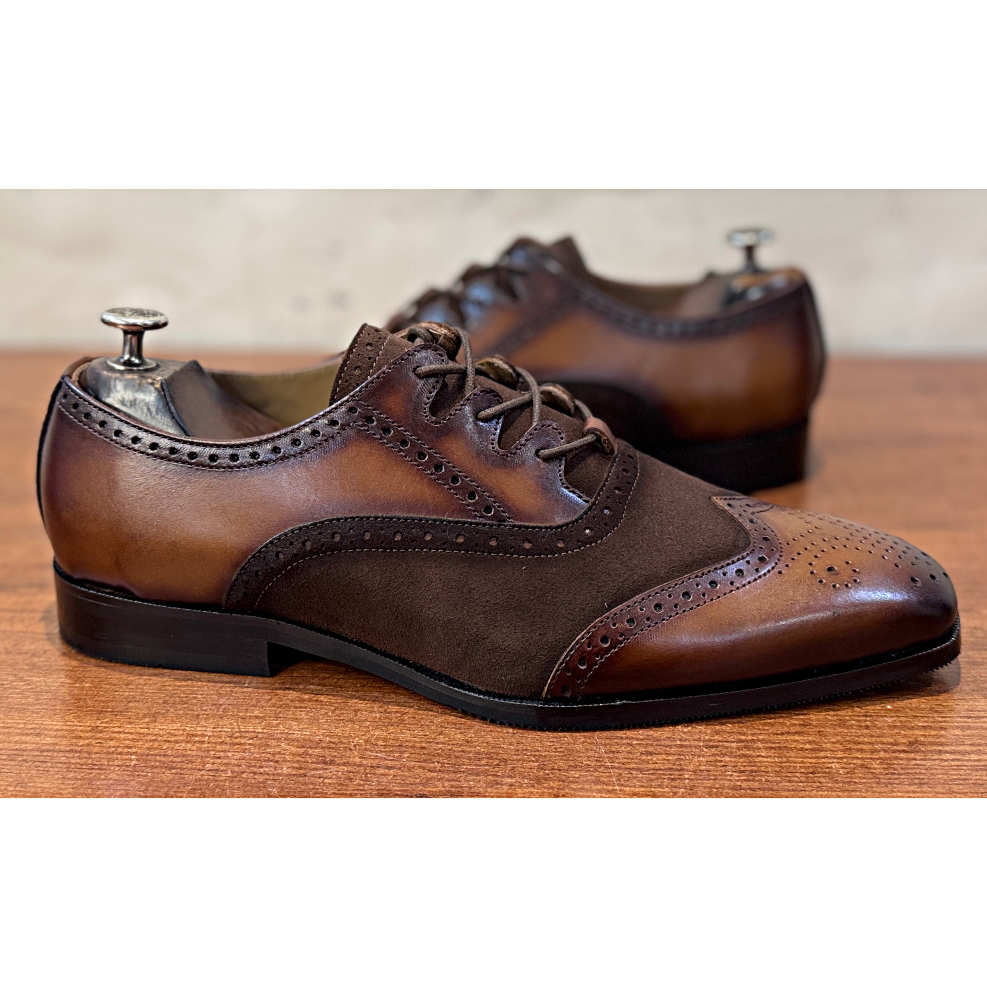 Criss Cross Hand Patina Oxford Brogues Tan Brown