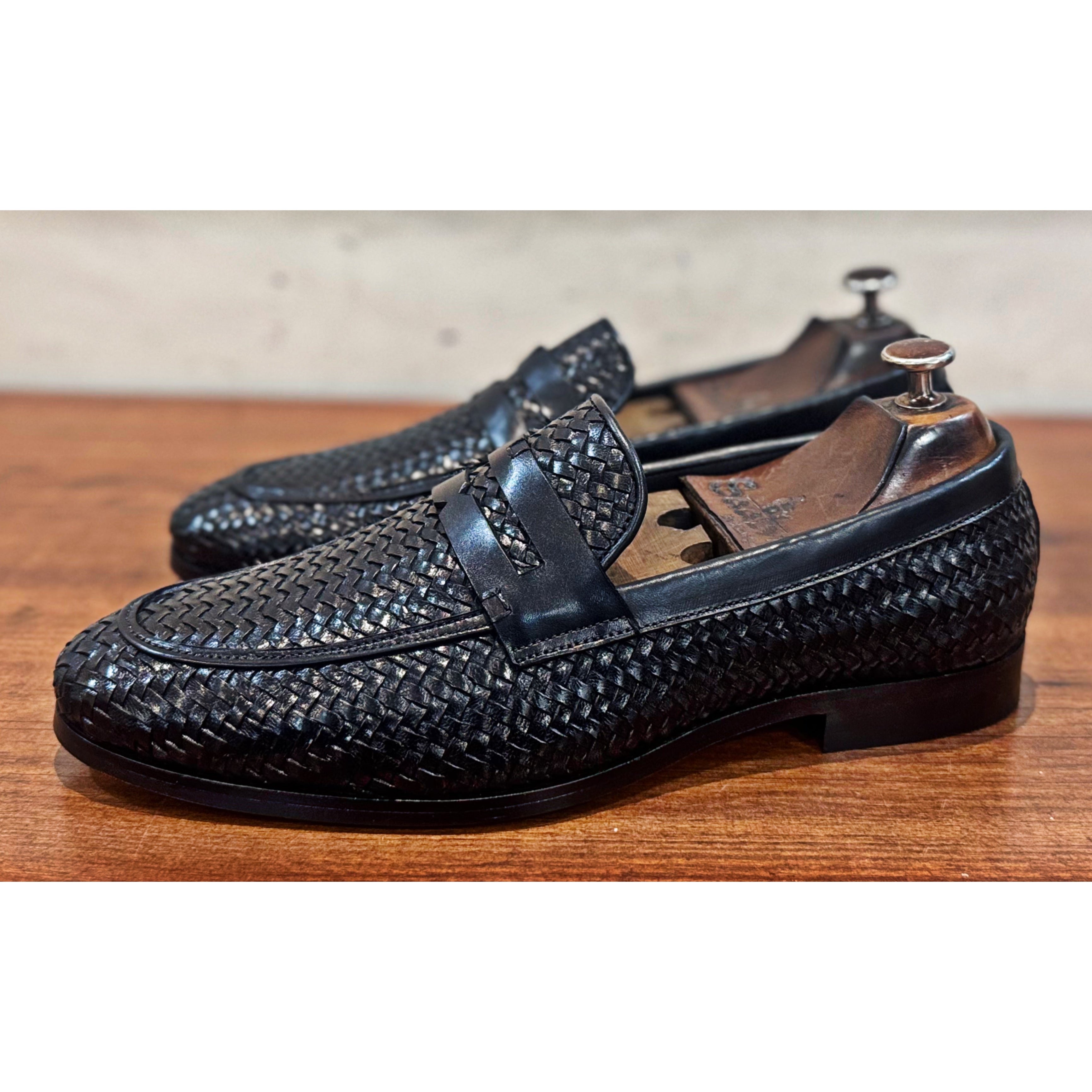 Penny Loafers Weave Leather Black