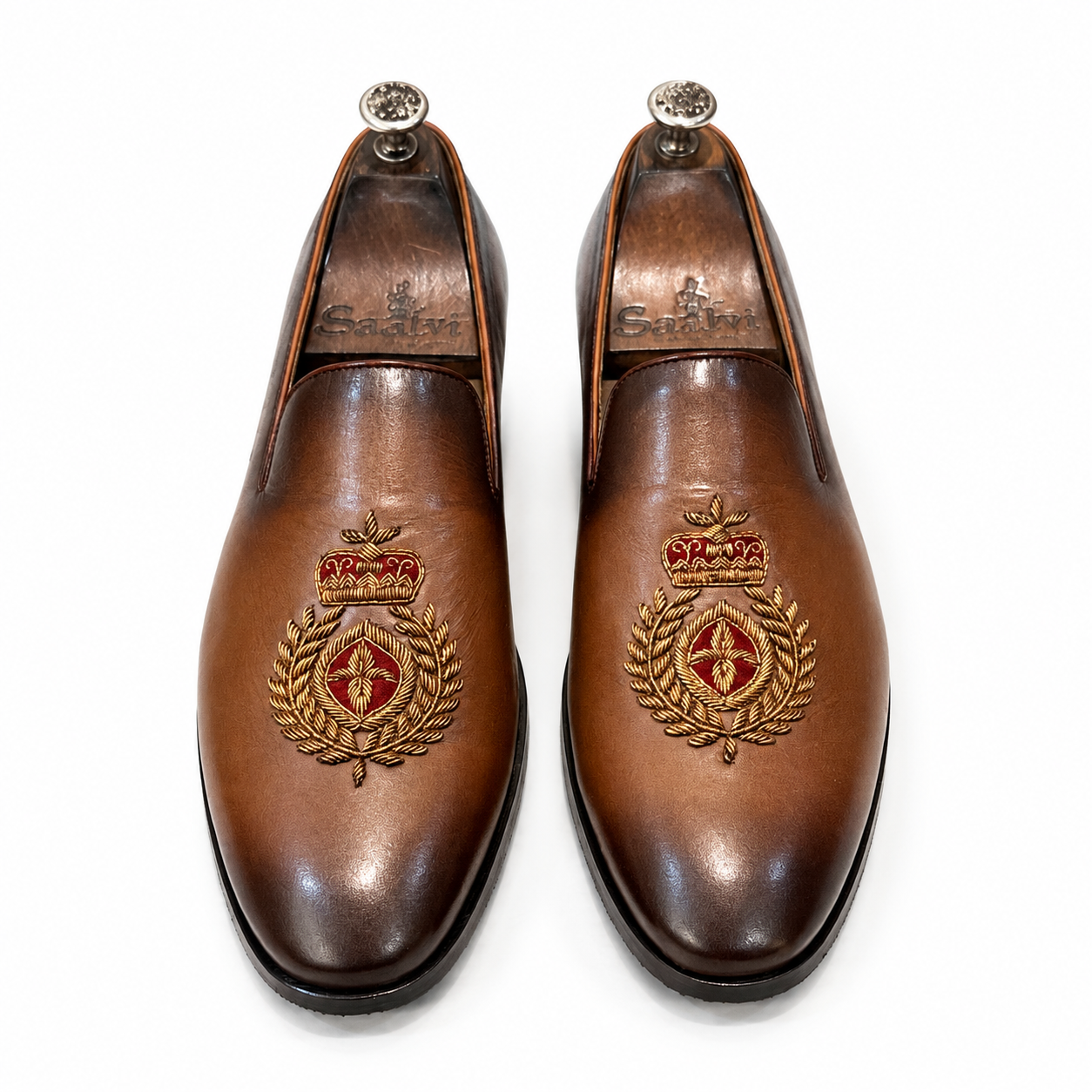 Nawab Brown Embroidered Slip-Ons
