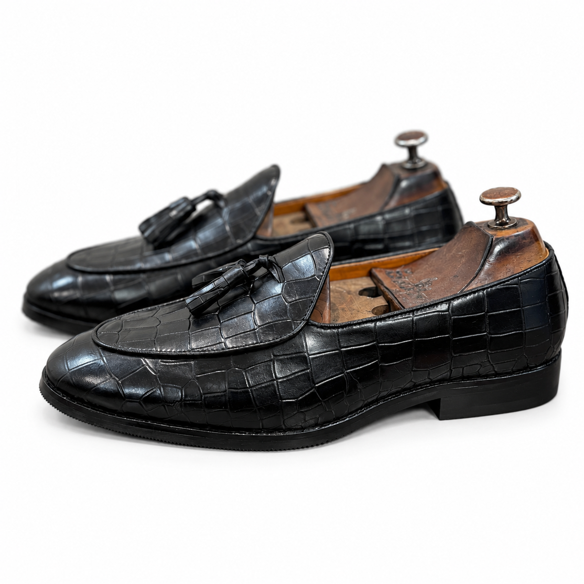 Noir Croco Royale Tassel Loafers