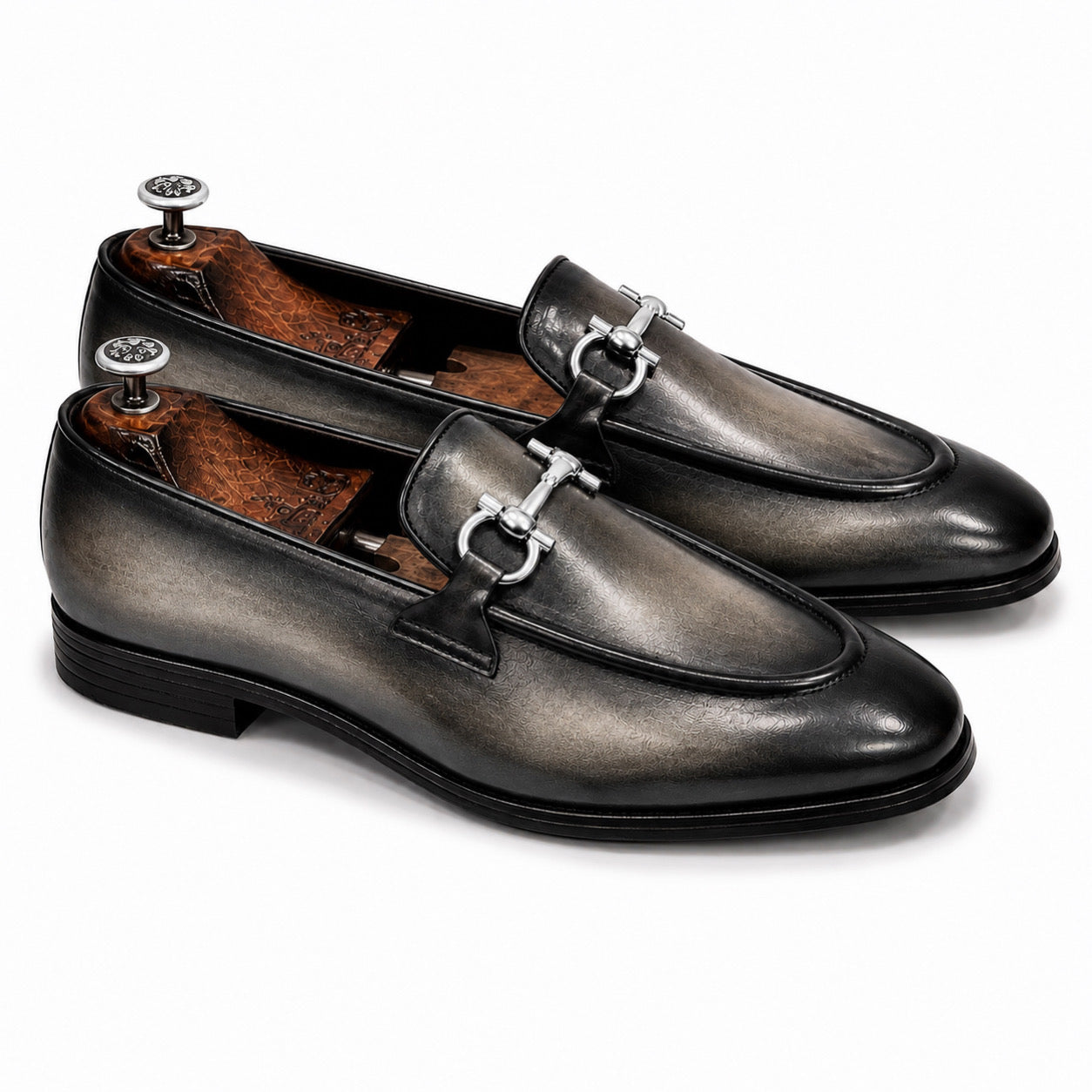 Graphite Grey Horsebit Leather Loafers