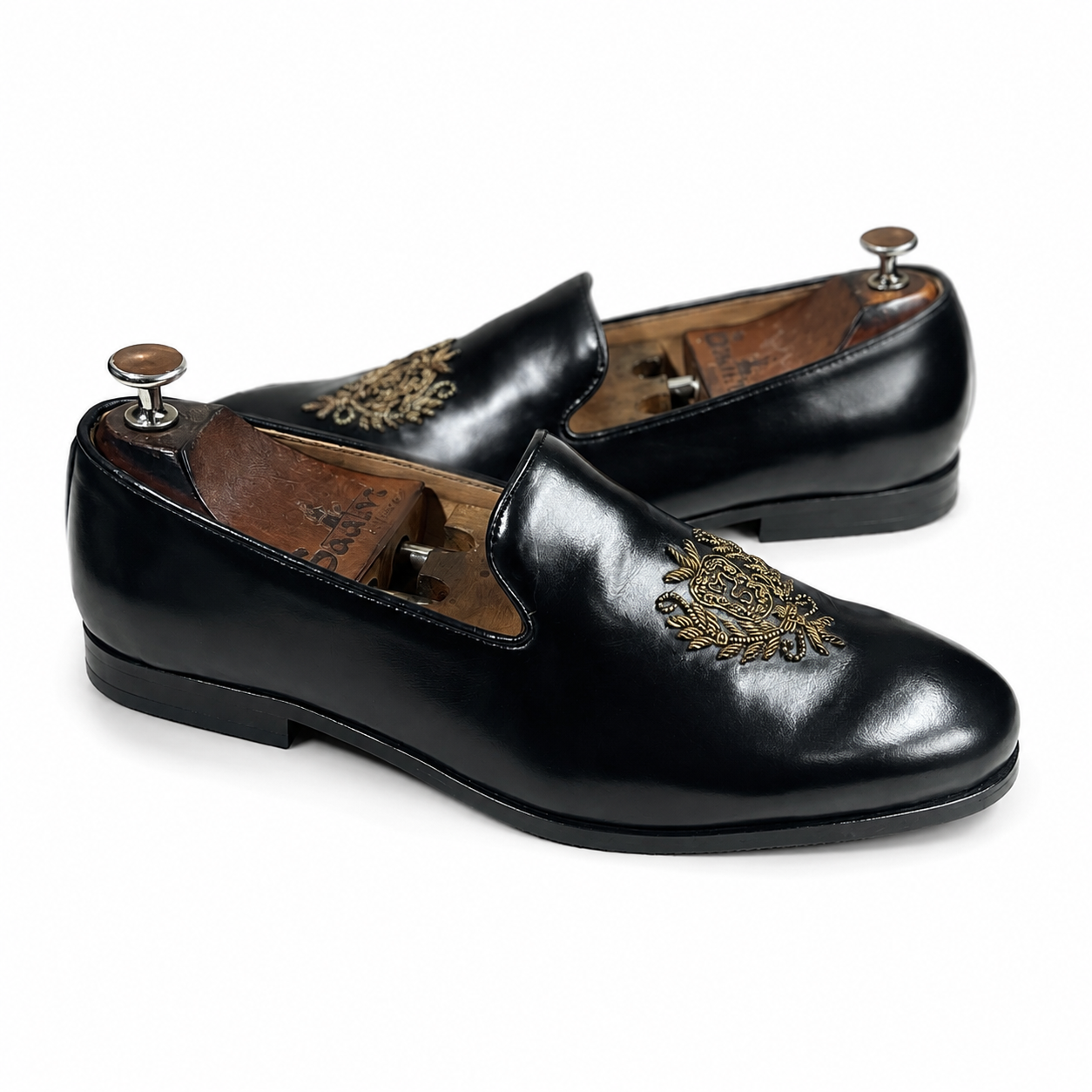 NOIR ROYALE HAND-EMBROIDERED LEATHER LOAFERS