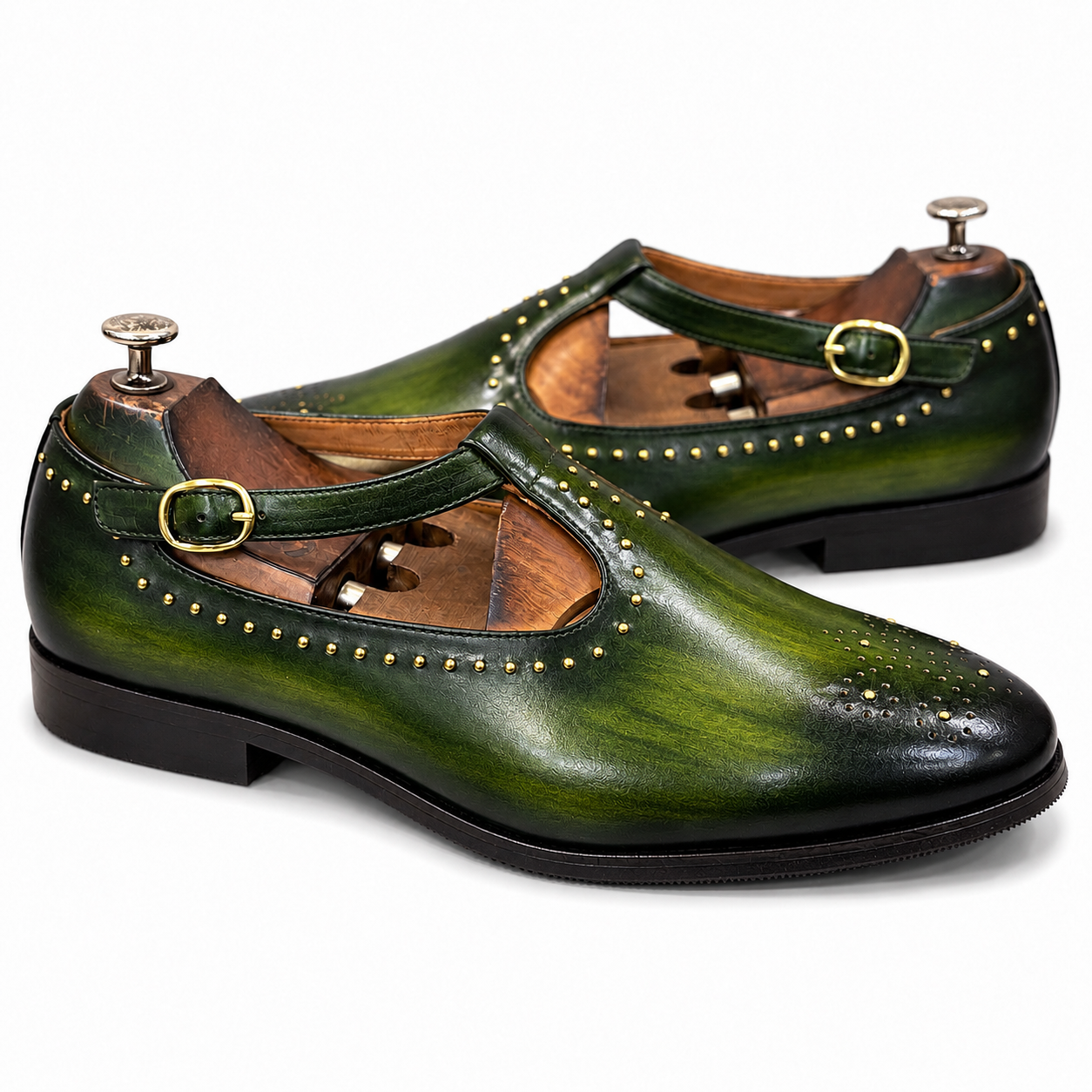 Emerald Green Studded Leather Sandals