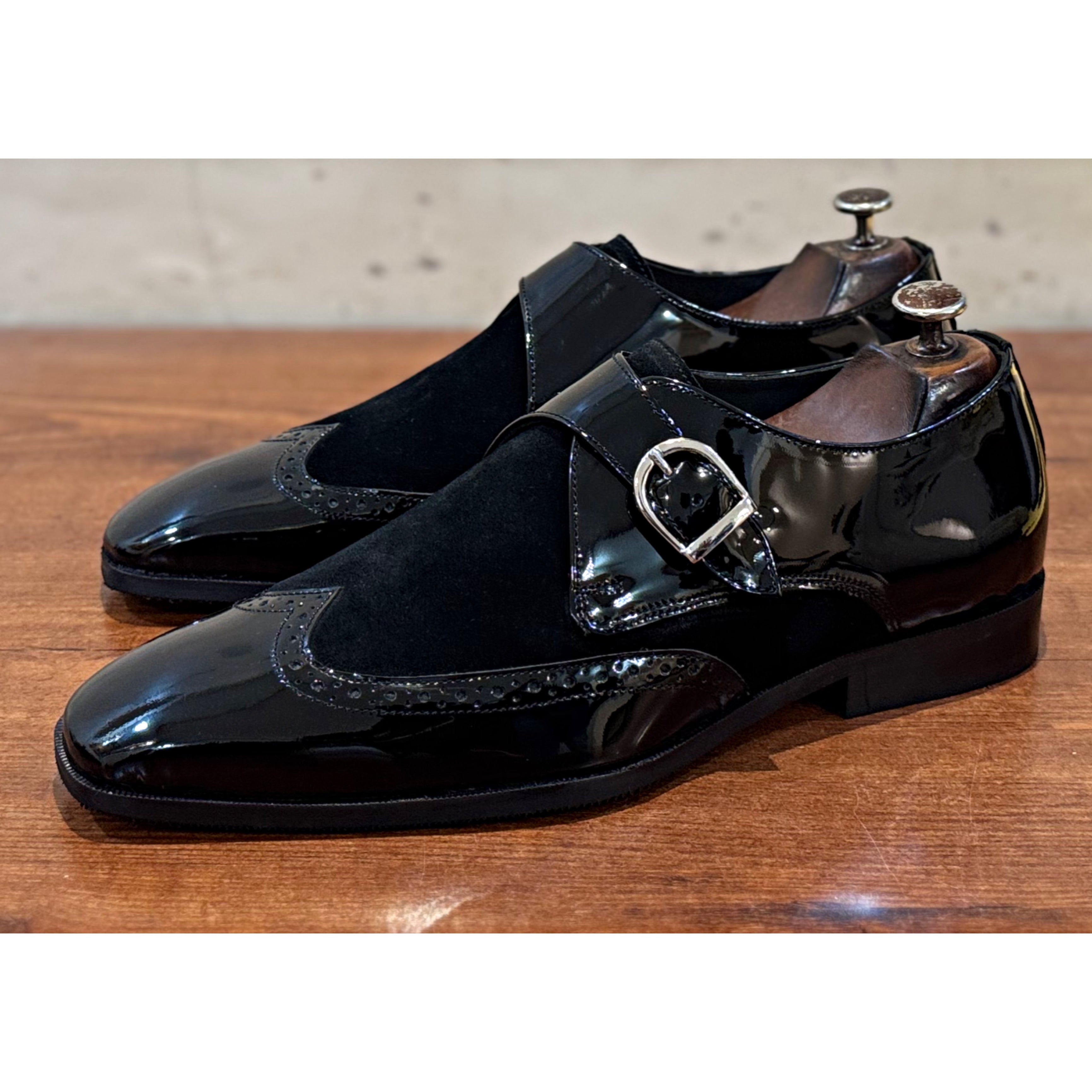 Black Patent Single Monk Straps