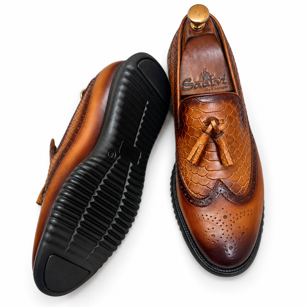 Verdant Cognac Lightweight Wingtip Tassel Loafers