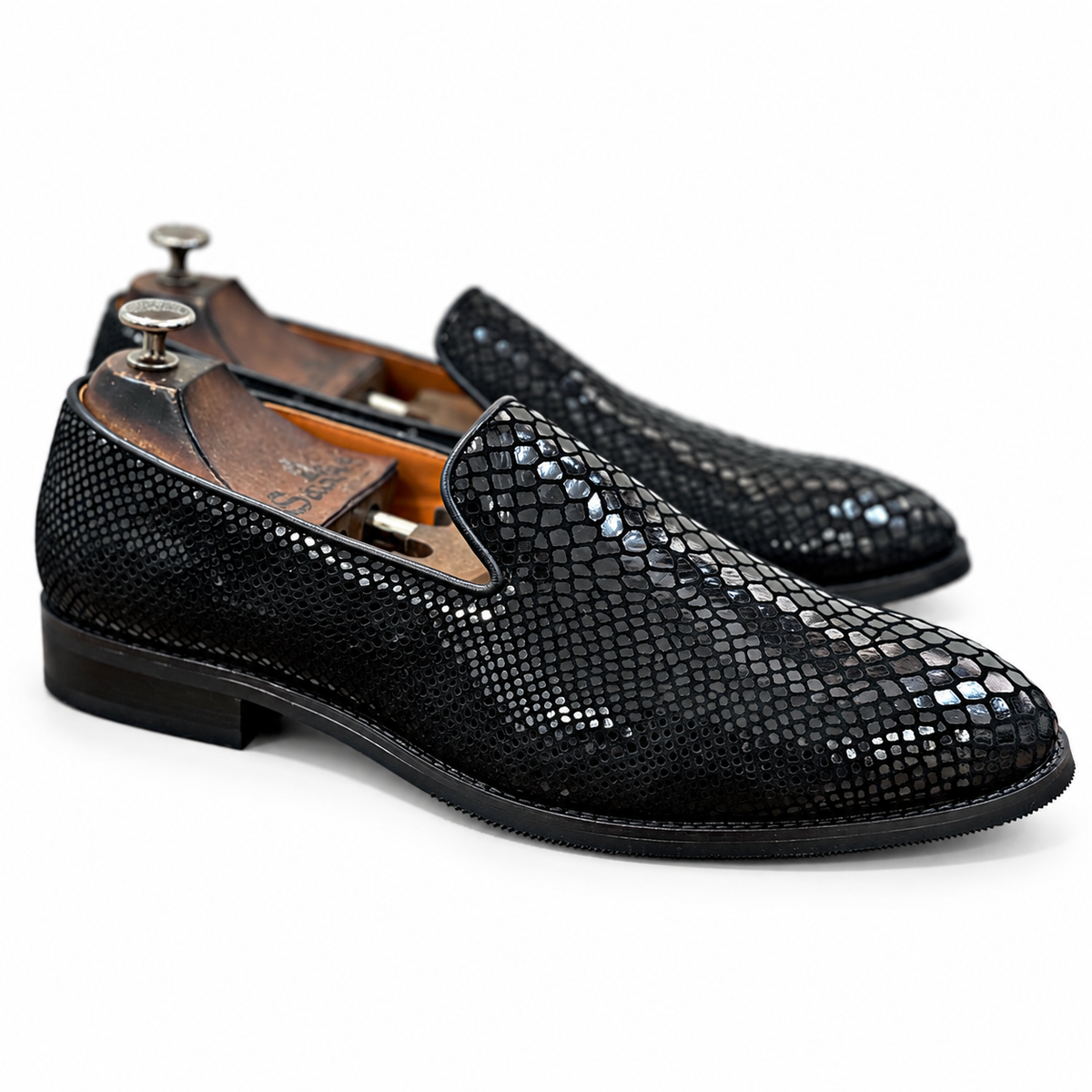 Noir Obsidian Snake Foil Loafers