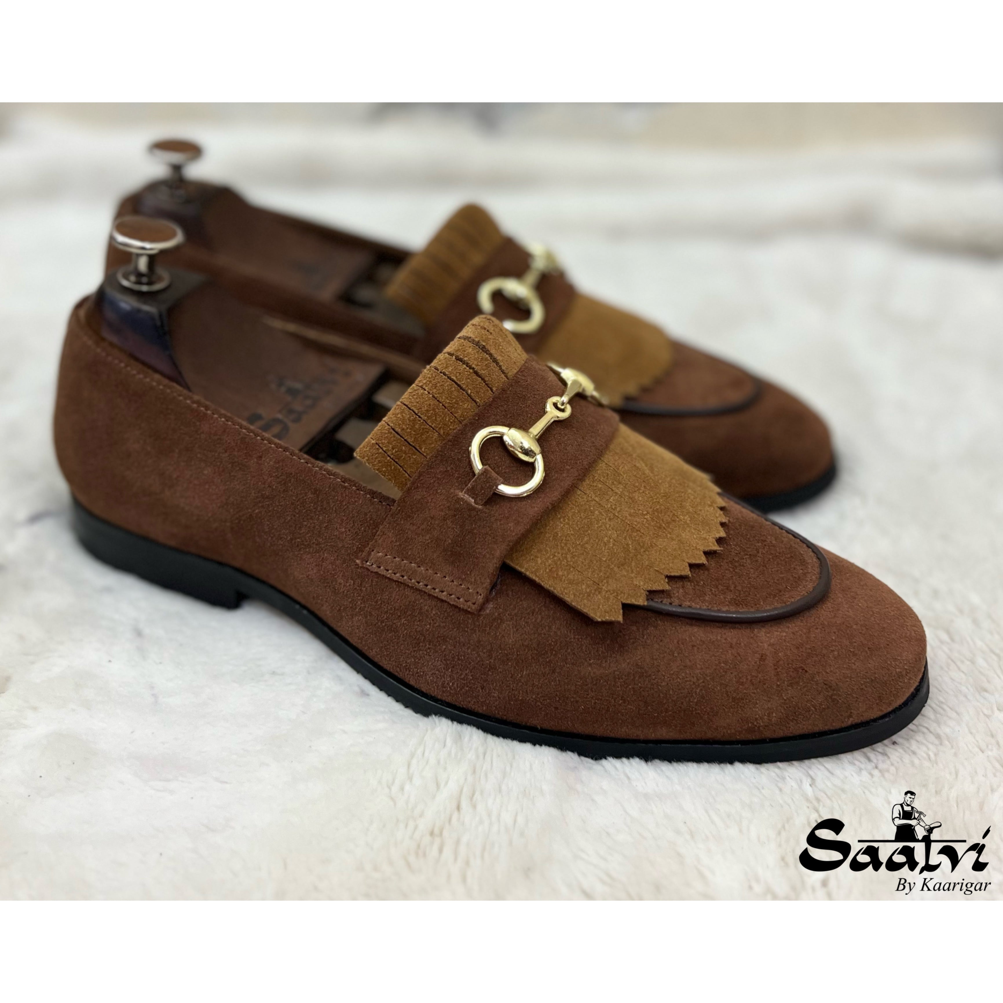 Brown Suede Loafers With Fringes