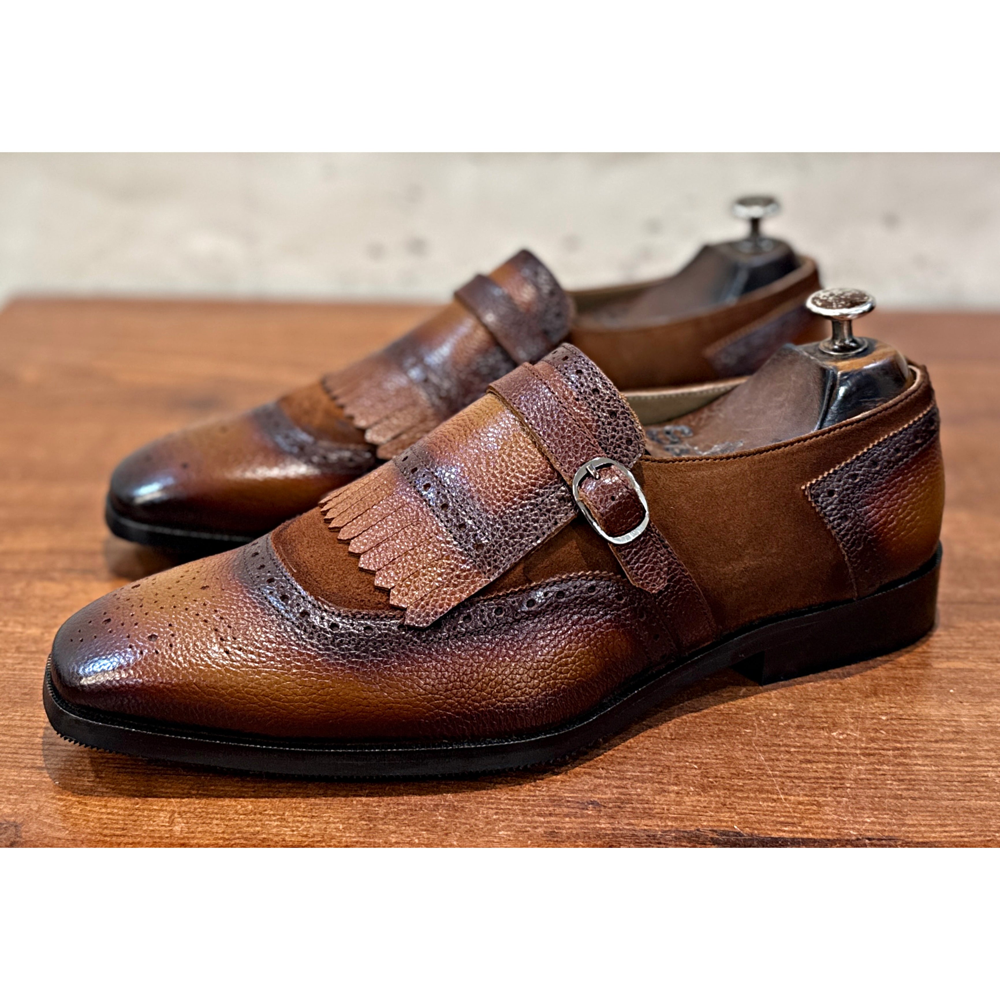 The Sovereign Monk – Handmade Two Tone Brown Monk Strap Loafers