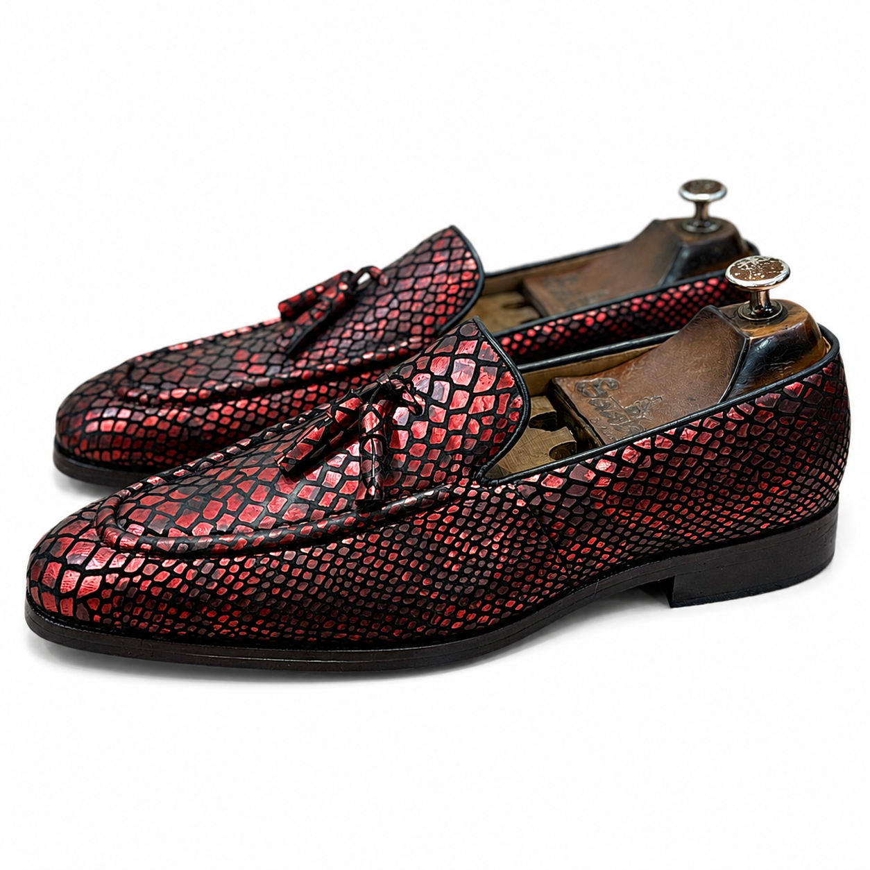 Snake Foil Loafers With Tassels Red