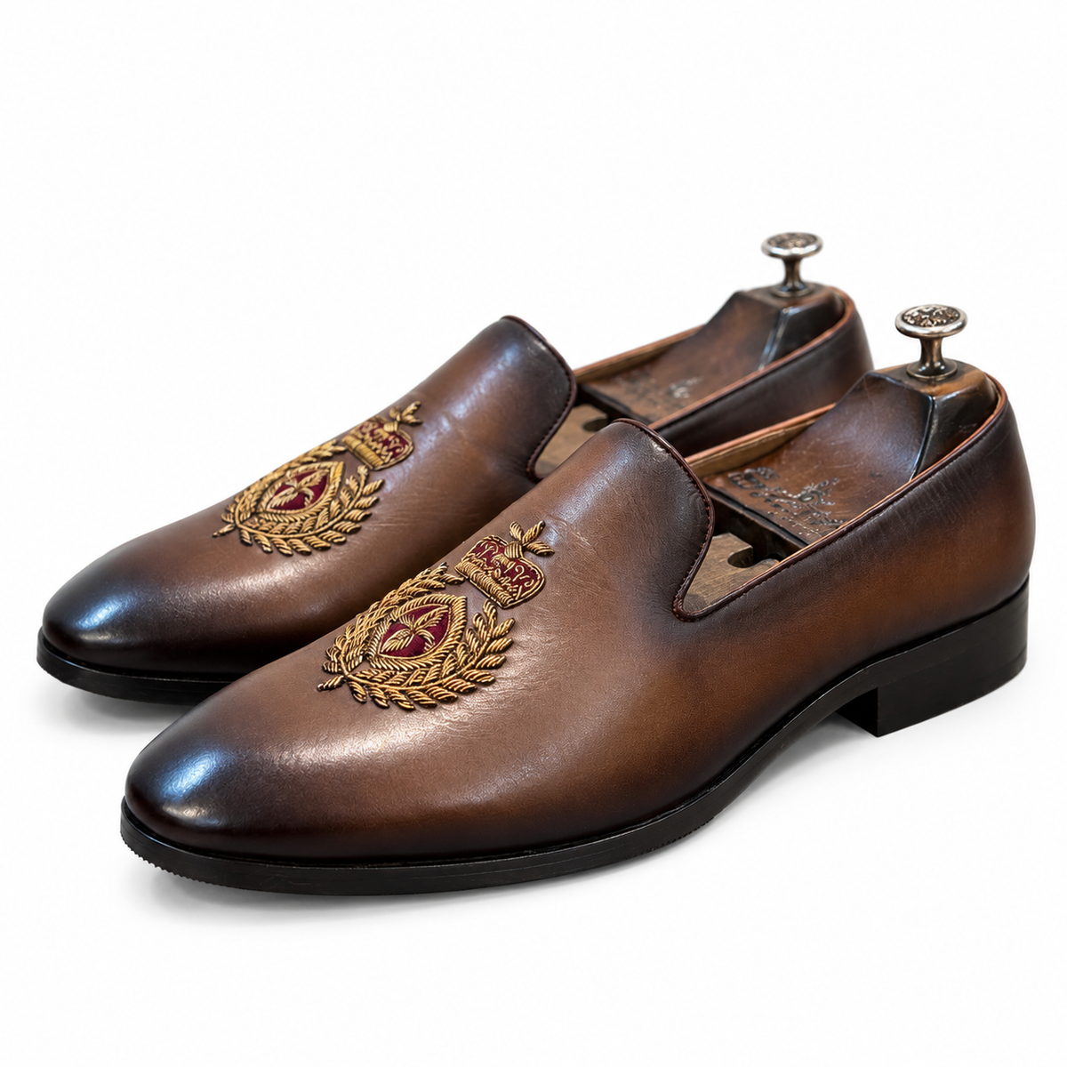 Nawab Brown Embroidered Slip-Ons