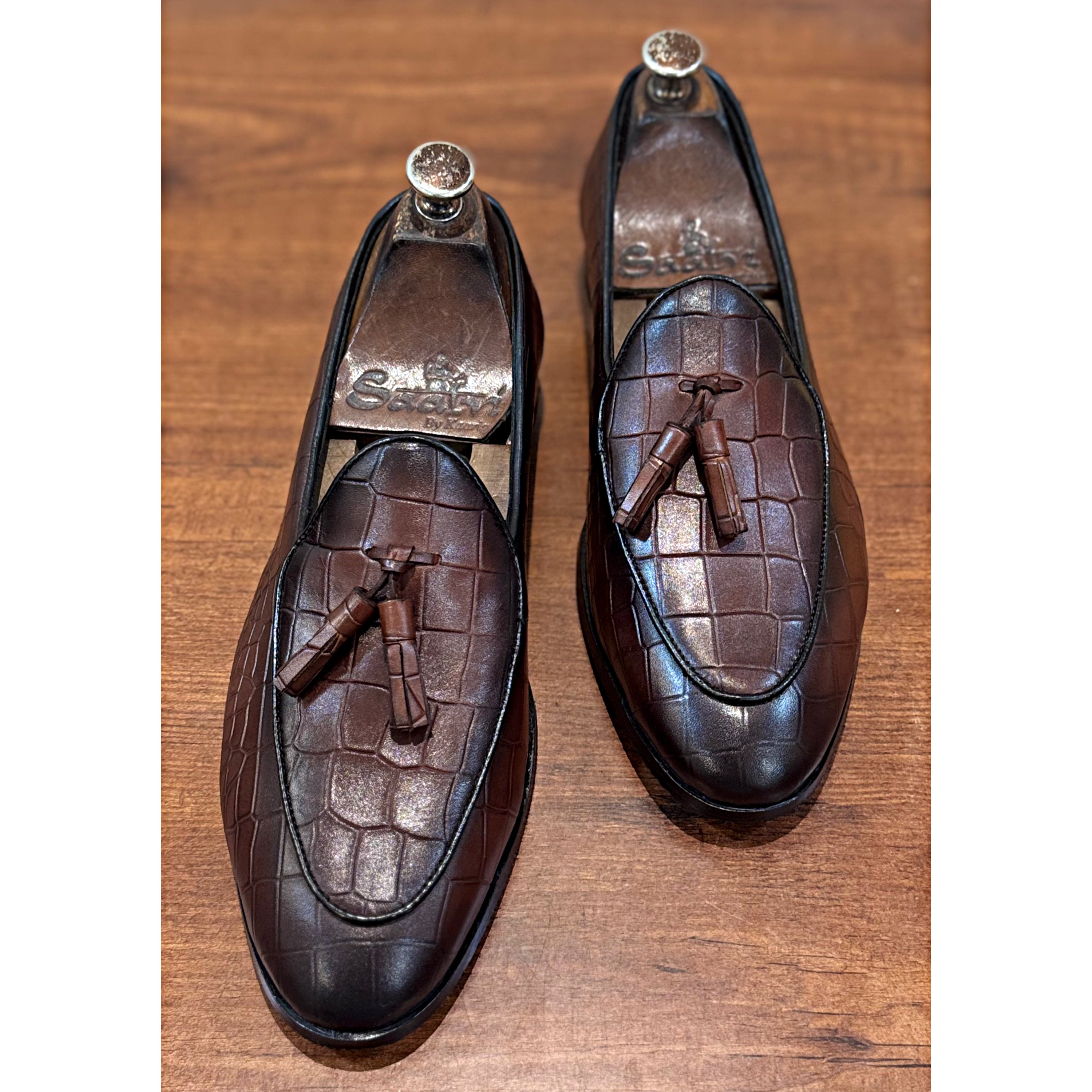 Brown Belgian Loafers With Tassels Croc