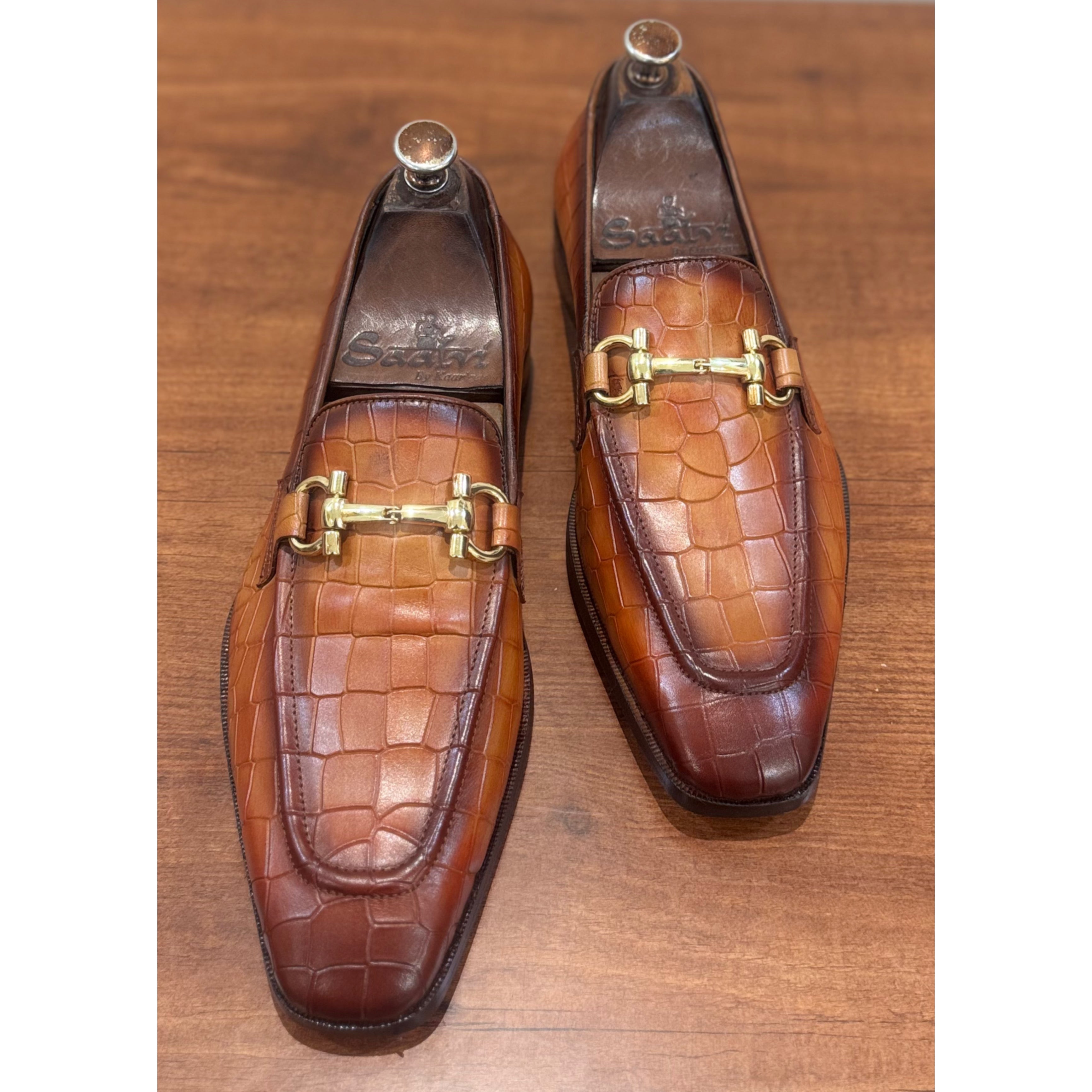 Tan Croco Loafers Horsebit Hand Finished
