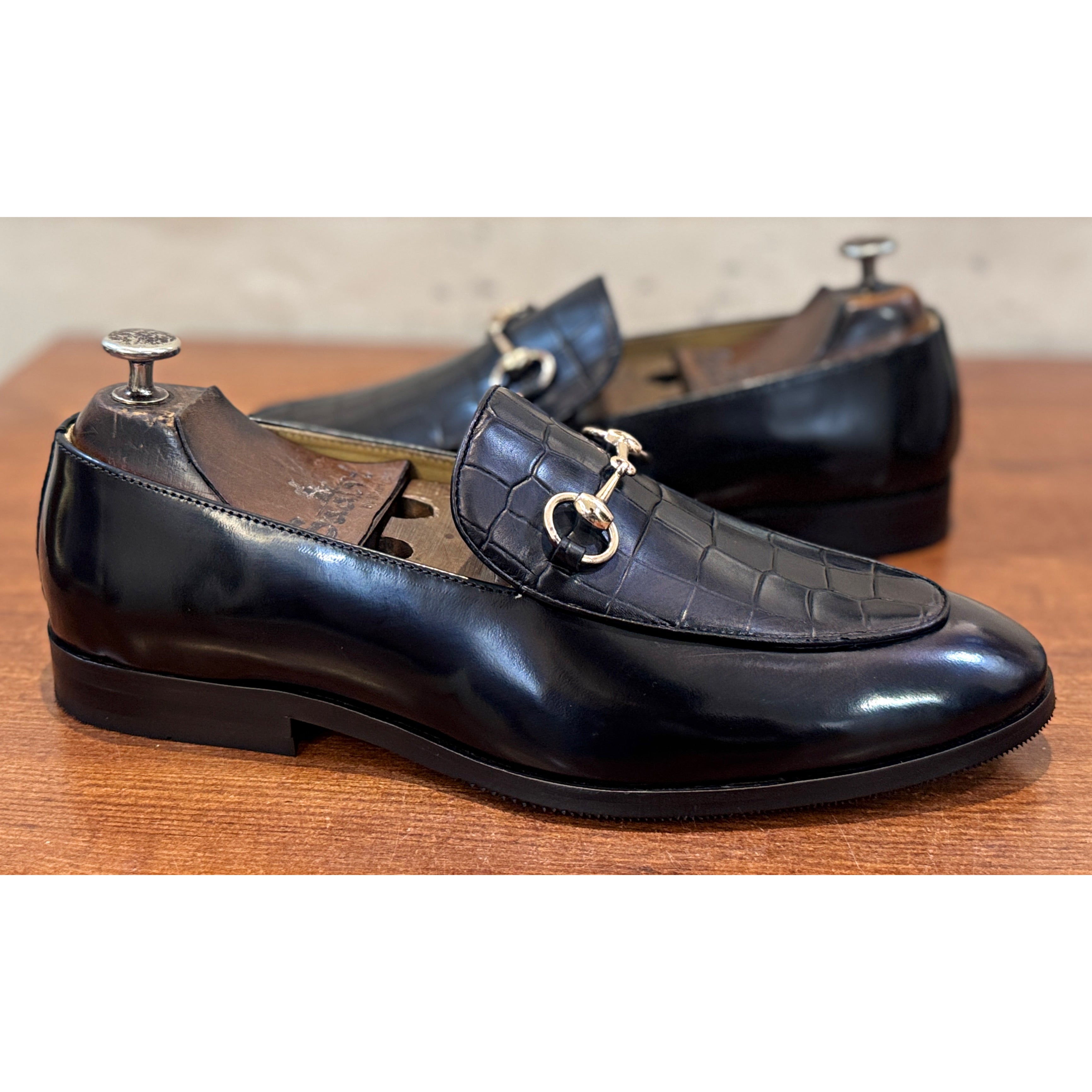 The Obsidian Croco Horsebit – Black Patent Luxury Loafers