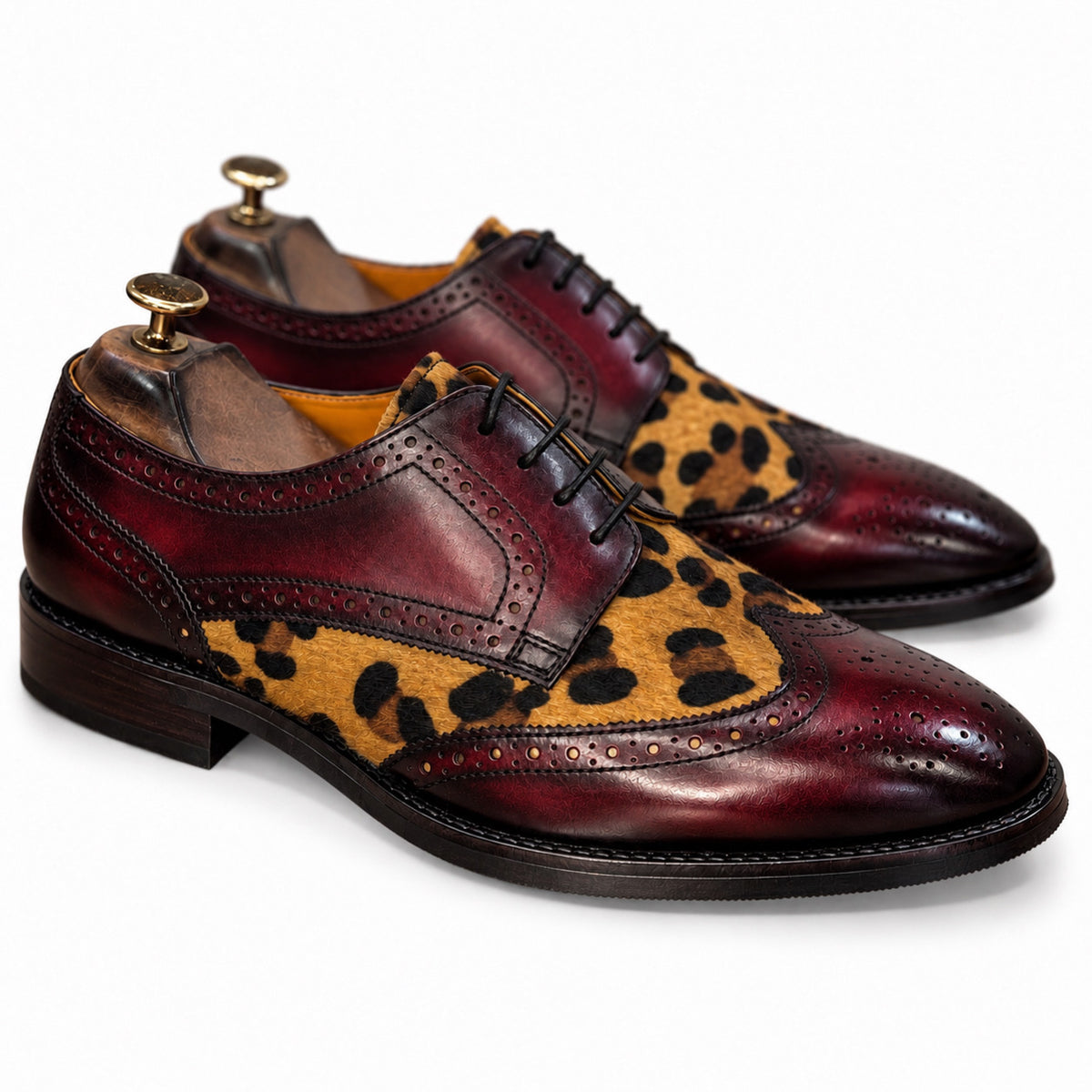 Bordeaux Leopard Wingtip Derby Shoes
