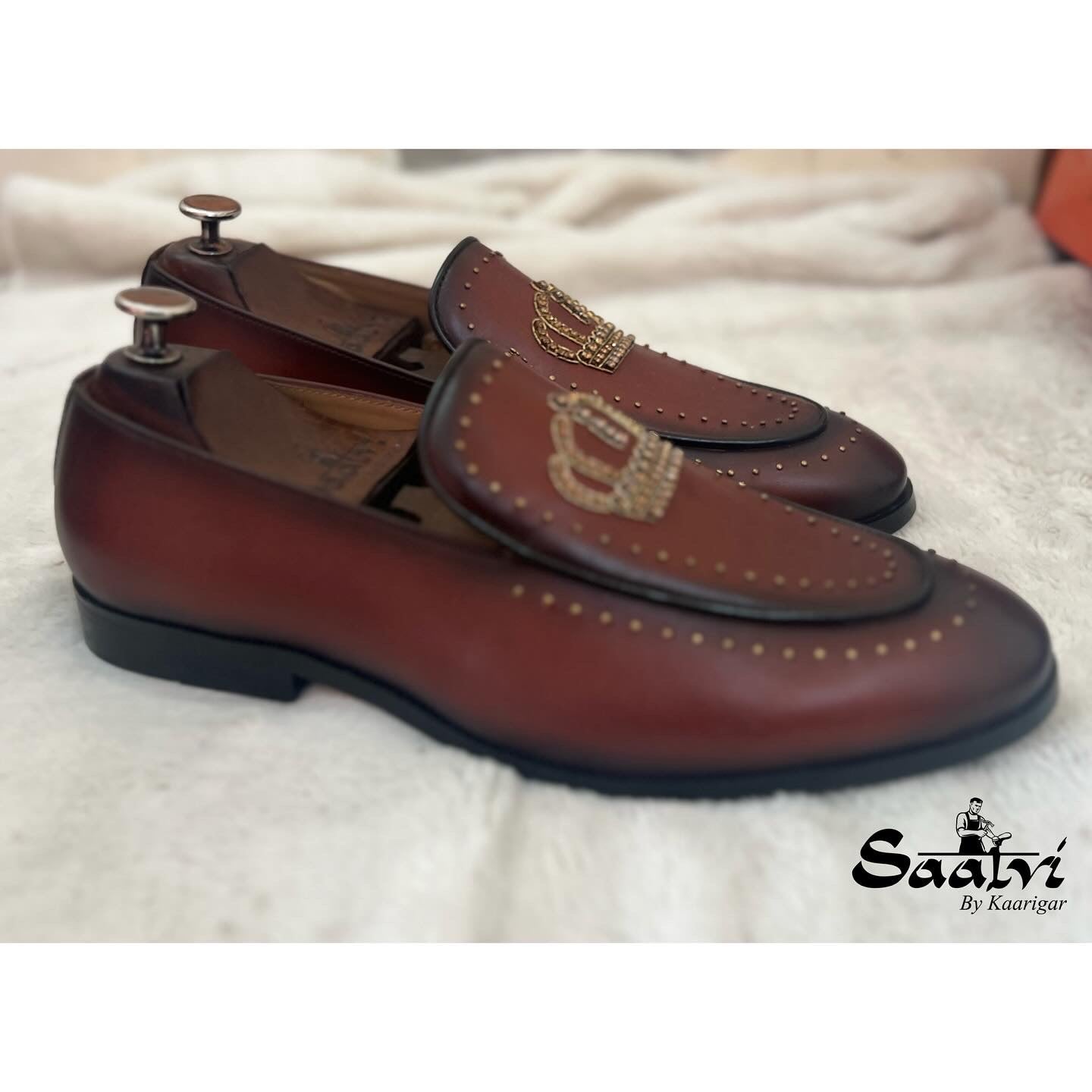 Tan Crown Zardosi Slipons