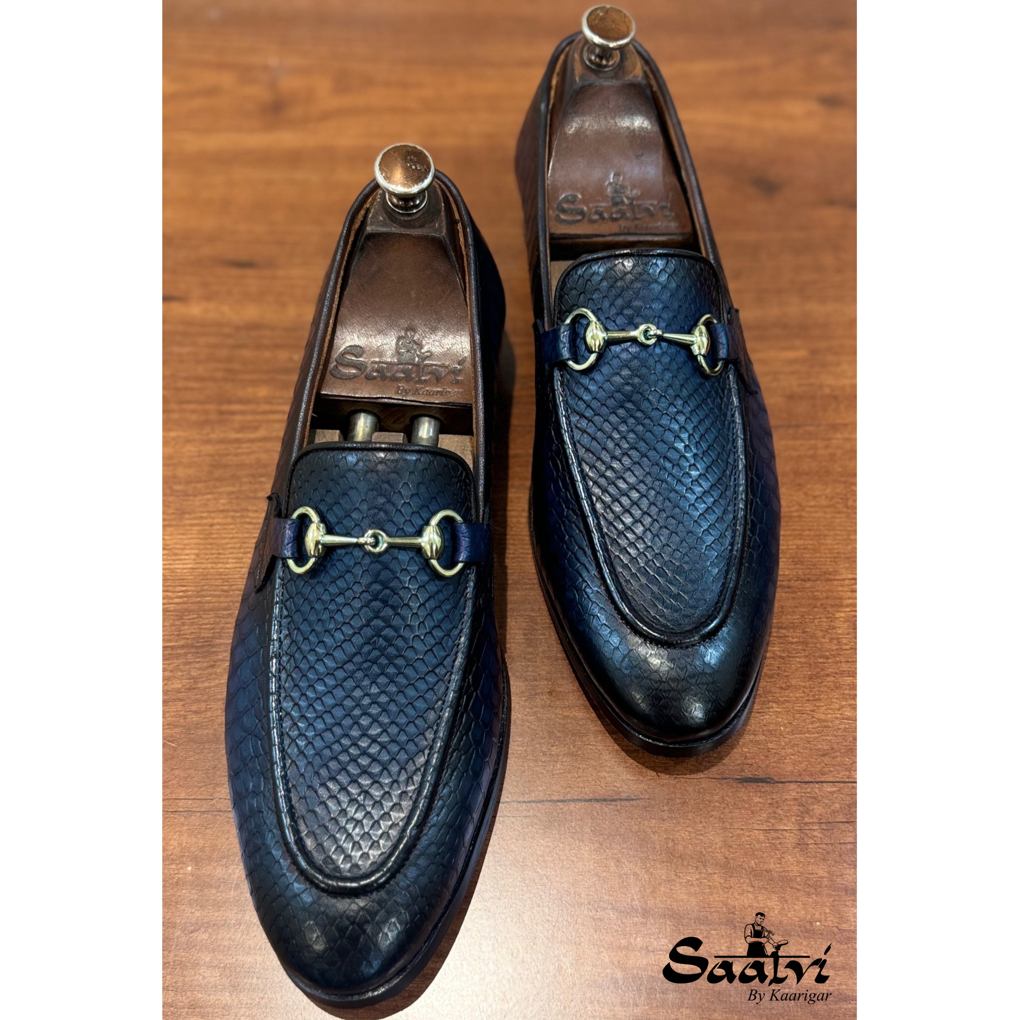 William - Python Embossed Blue Loafers