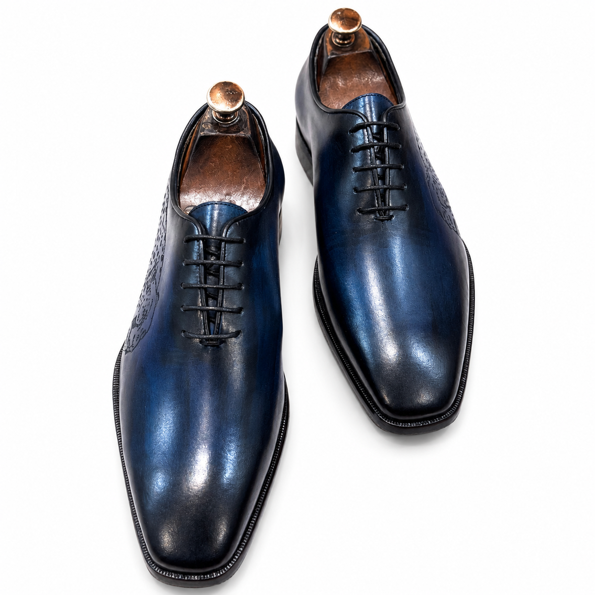 Royal Blue Tiger Wholecut Hand-Finished Leather Shoes