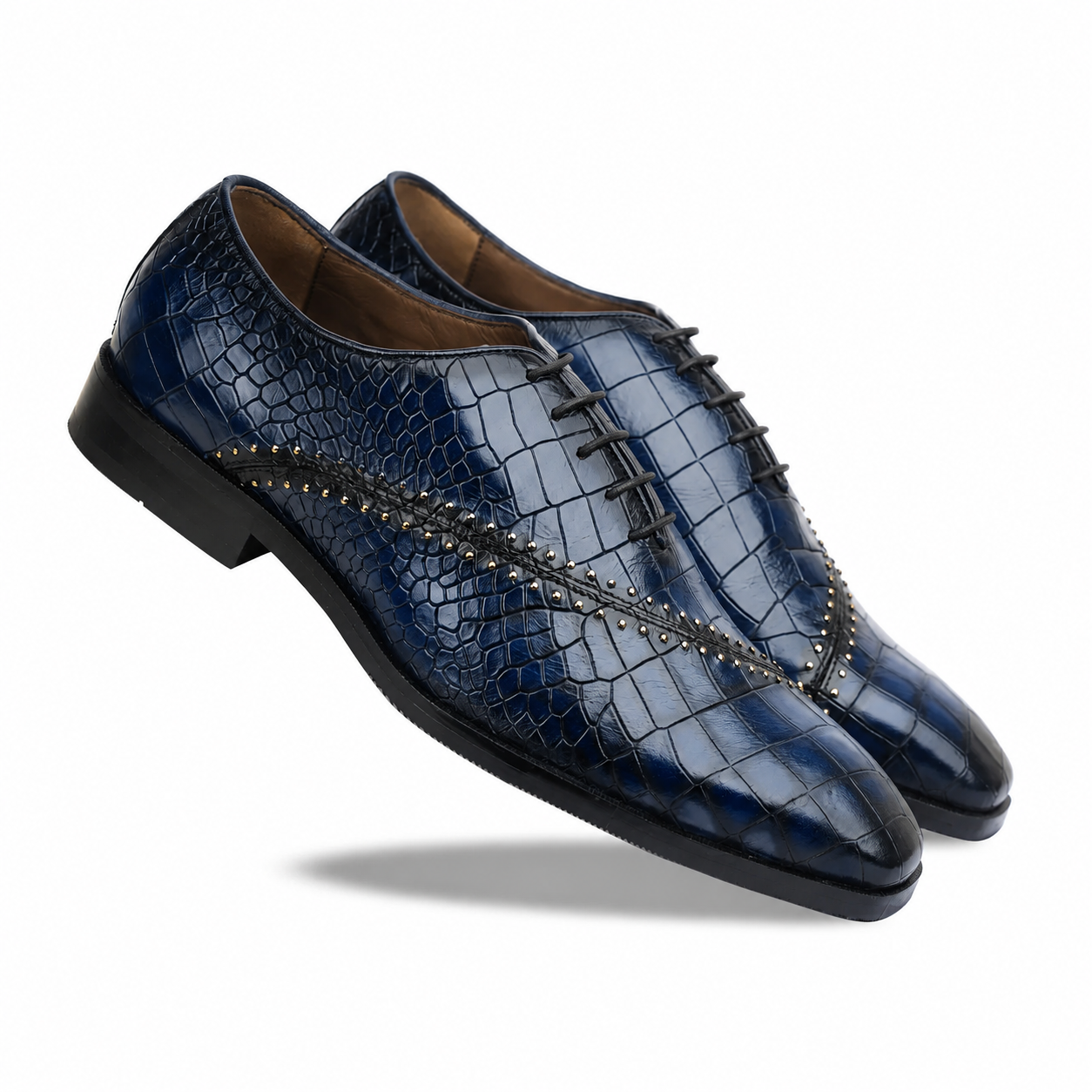 The Kensington Midnight – Croc-Embossed Studded Oxford