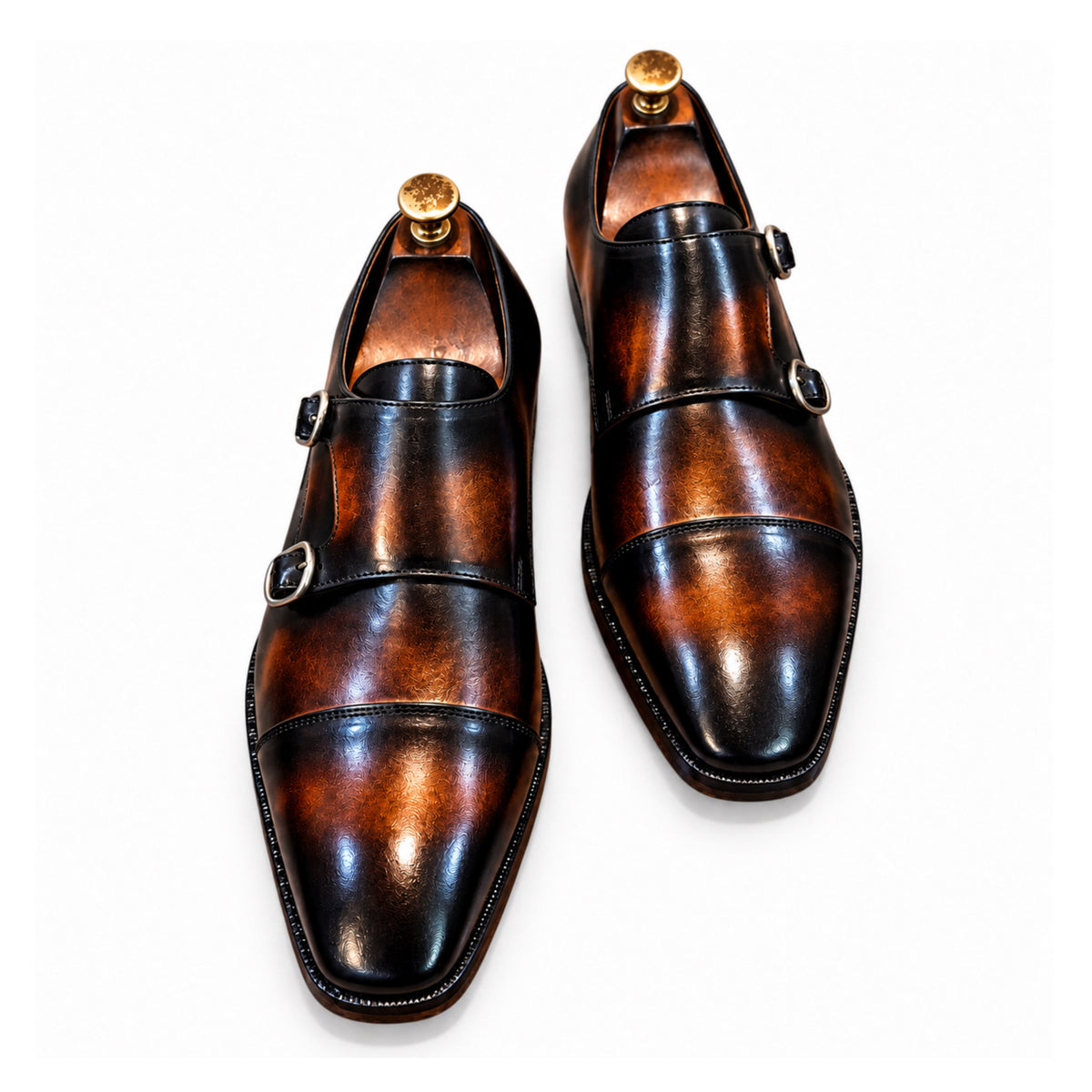 Bourbon Noir Hand-Patina Double Monk Strap Shoes