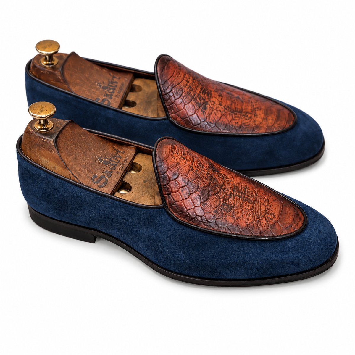 Navy Cognac Royale Patterned Loafers