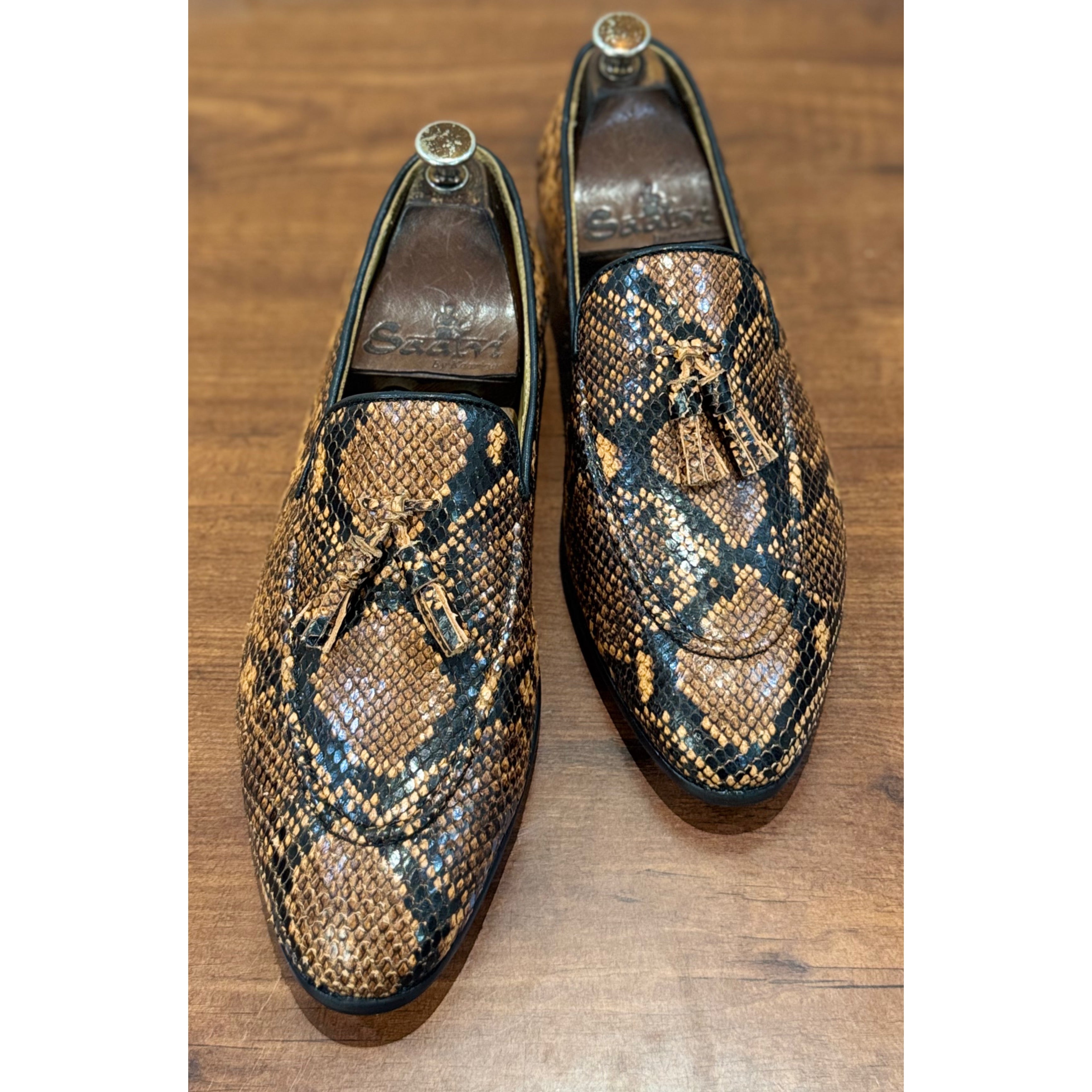 Exotic Snake Foil Loafers Tan