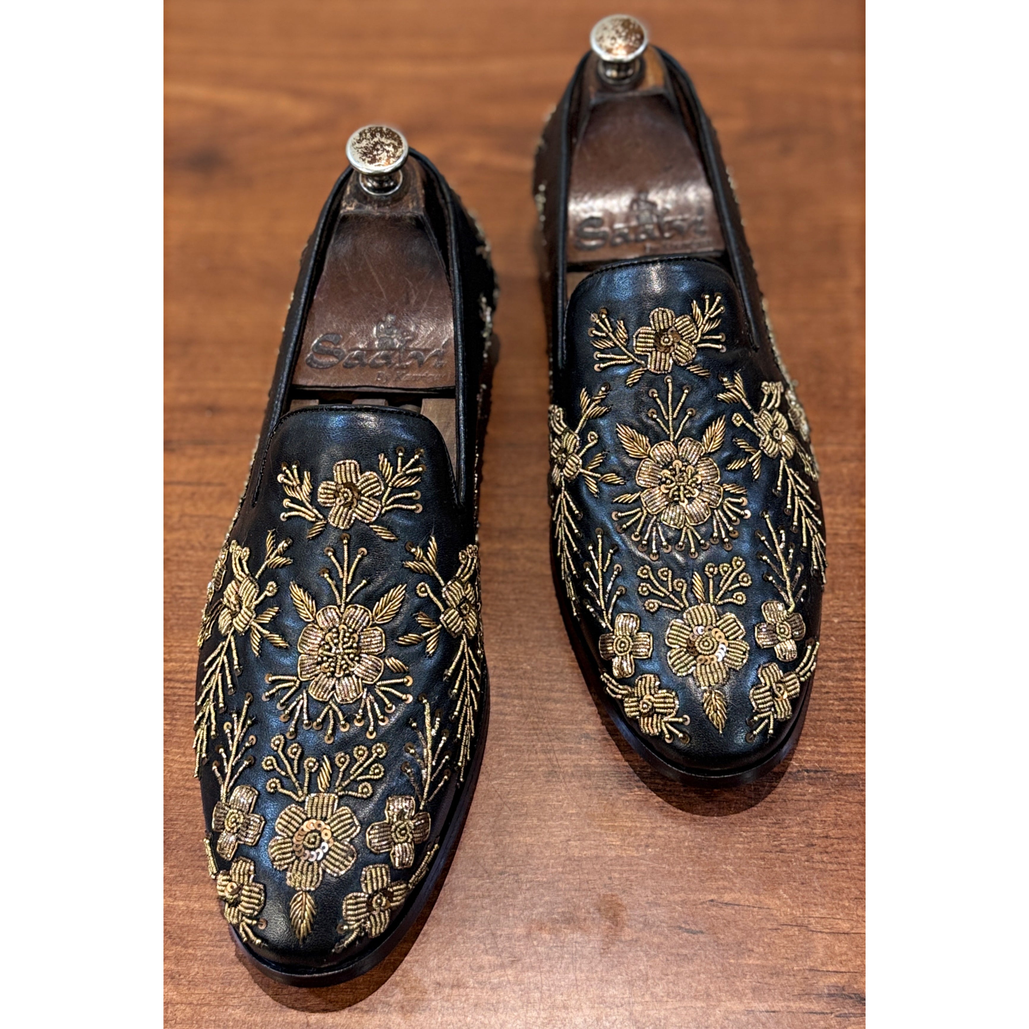 Royal Noir Gold Embroidered Loafers