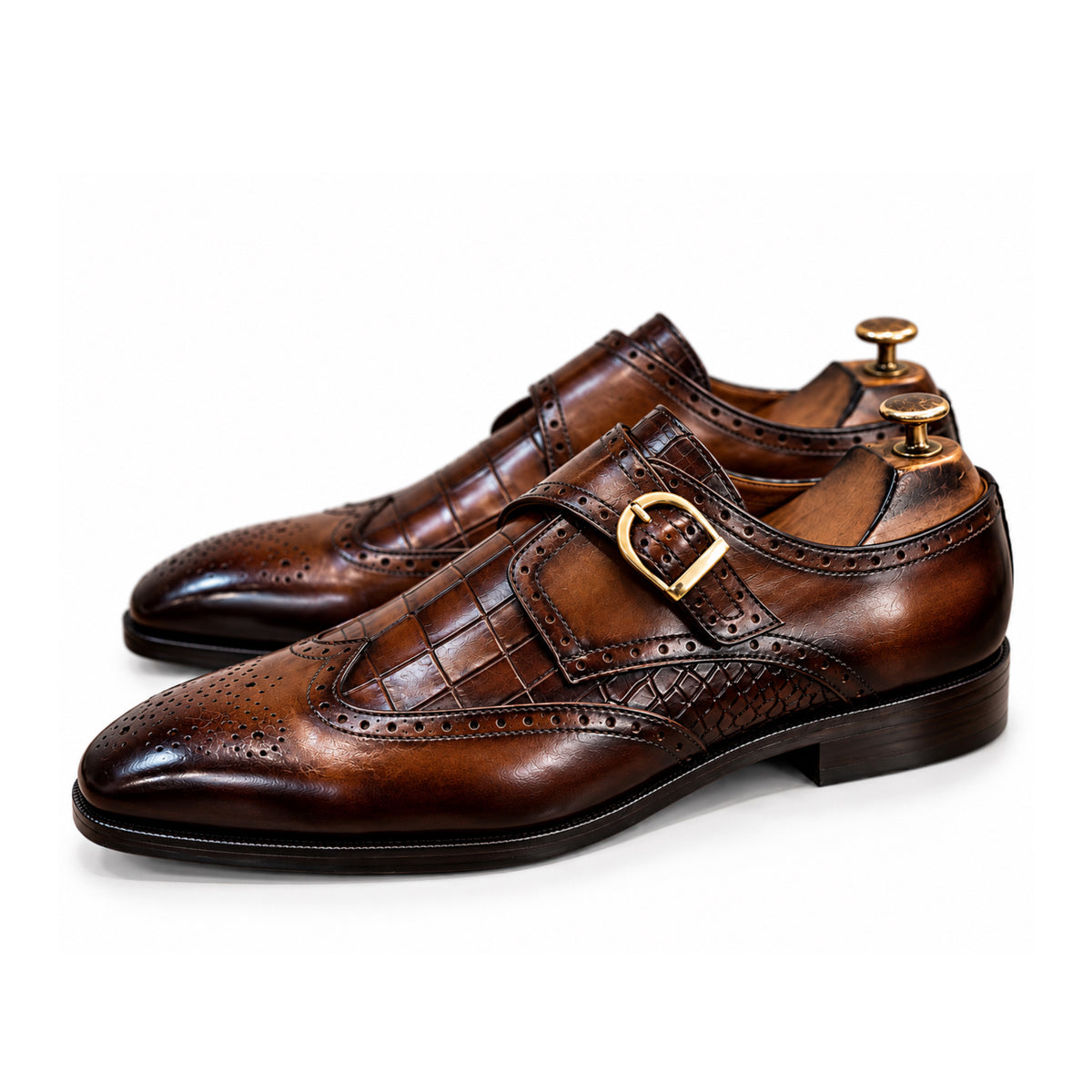 Regal Cognac Hand-Patina Single Monk Brogue Shoes