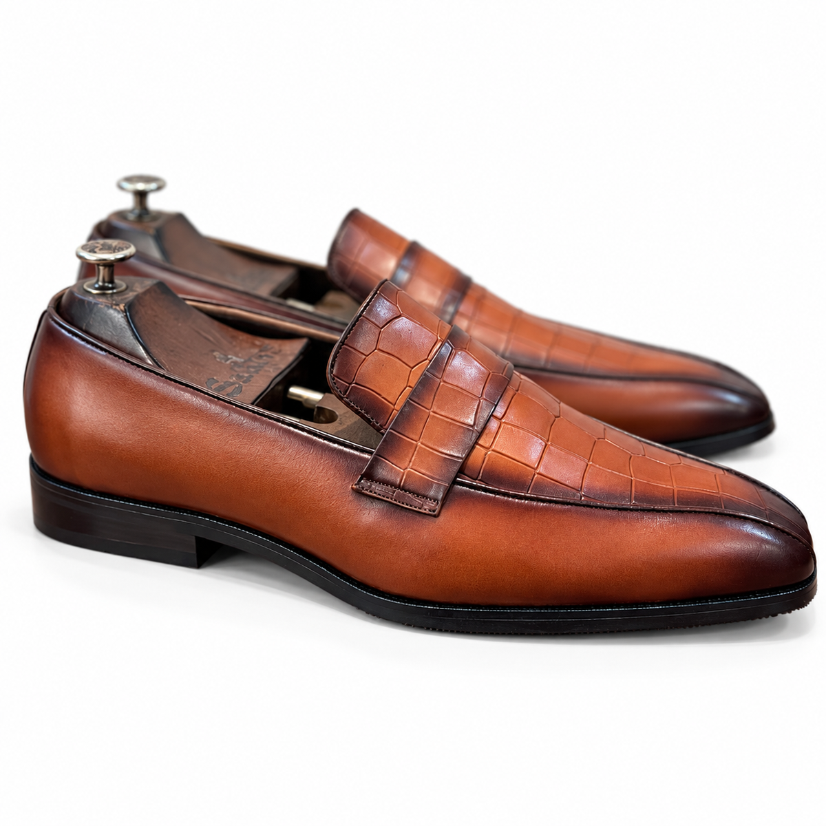Saalvi Cognac Croco Prestige Penny Loafers
