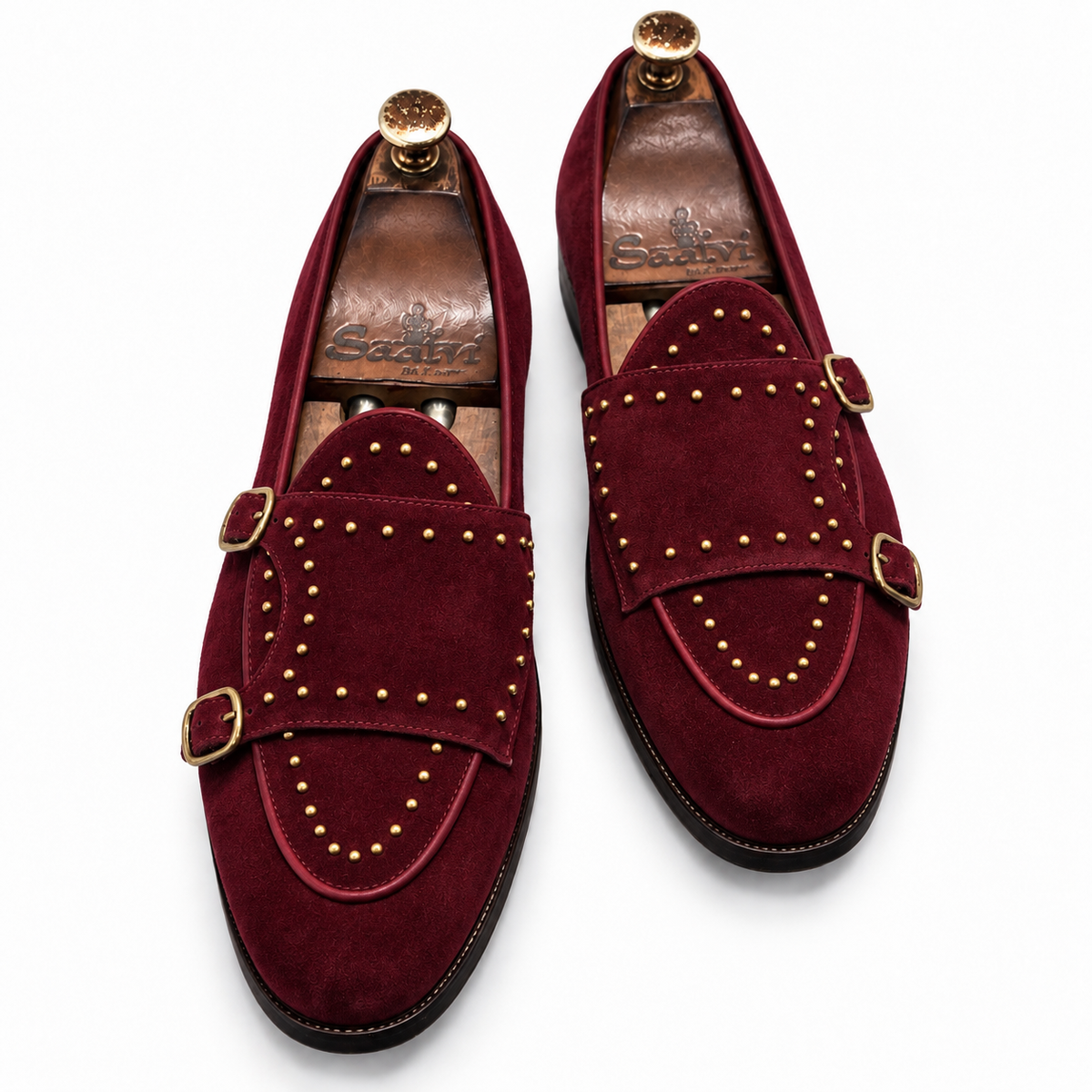Bordeaux Royale Studded Double Monk Straps