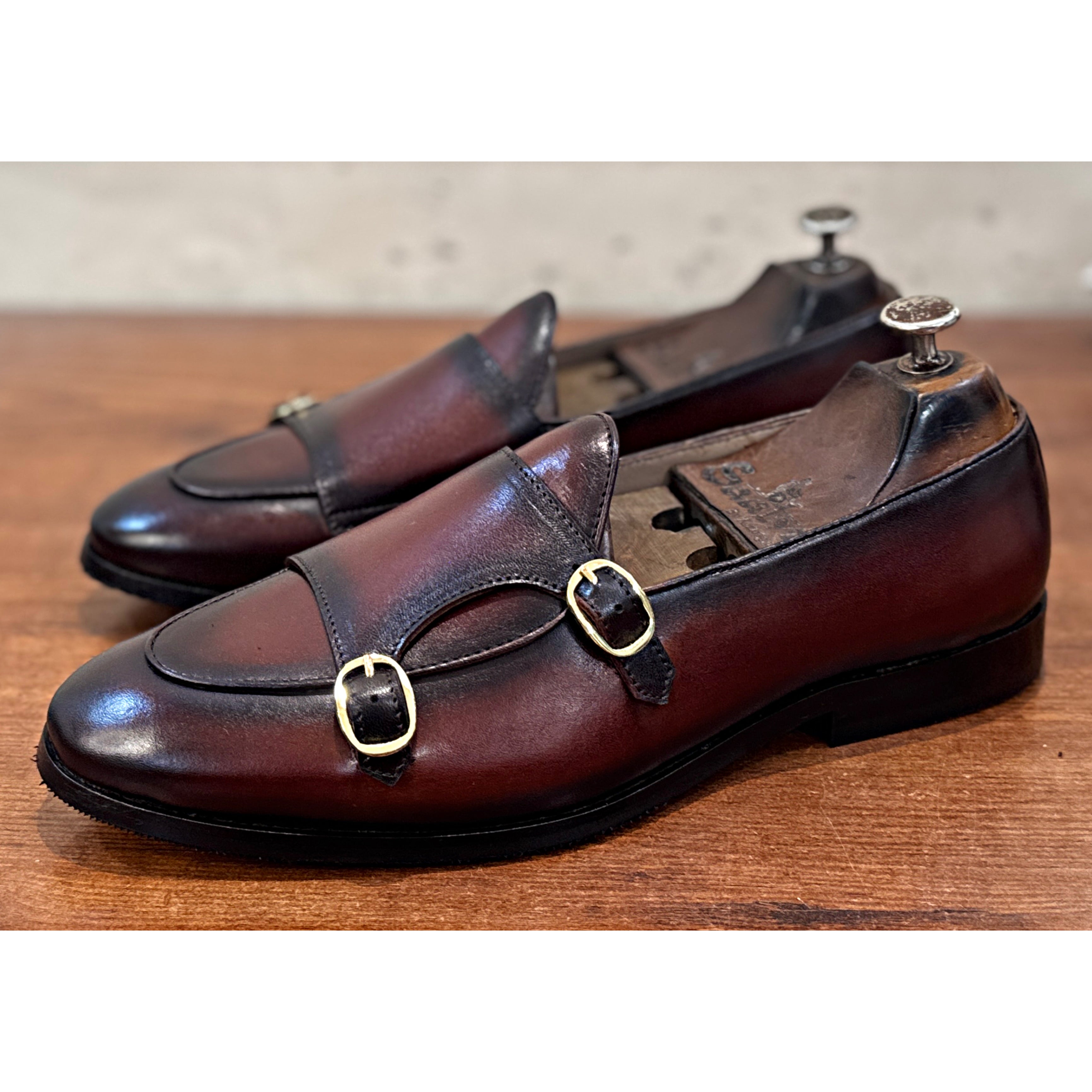 Oxblood Royale Double Monk Strap Loafers – Luxury Leather Slip-Ons